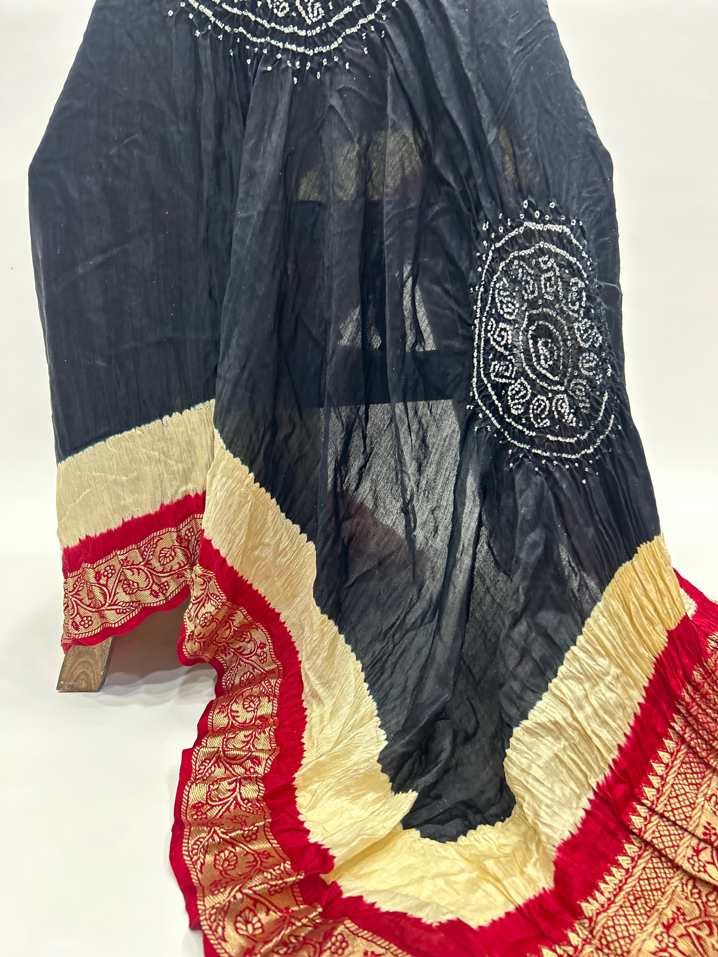 Black-Maroon Gajji Silk Designer Gala Dupatta With 3 Colour Dying black / Gajji Silk Dupattas