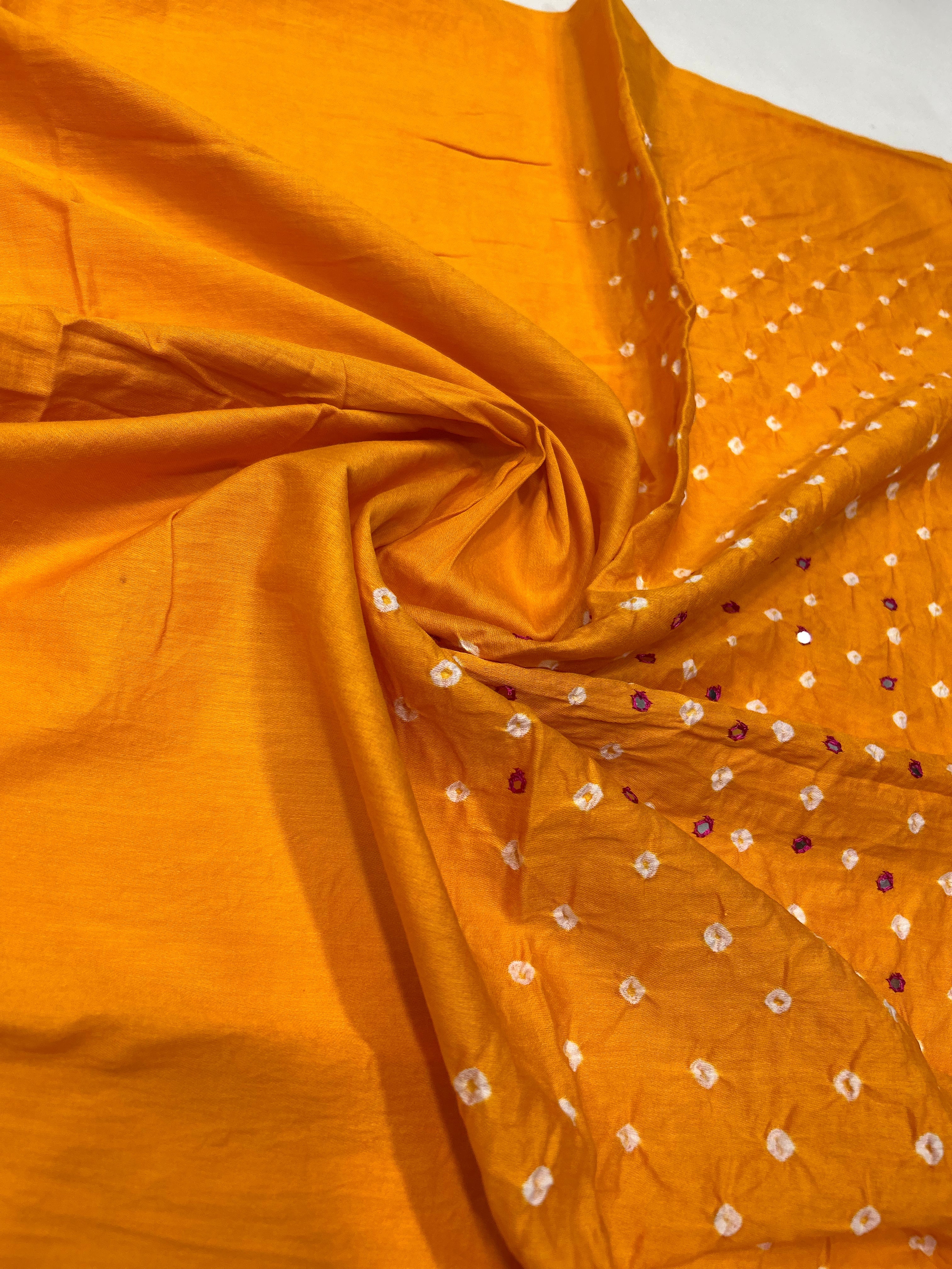 Maroon-Yellow Cotton Fancy Work Bandhani Dress Material maroon / Cotton Dresses