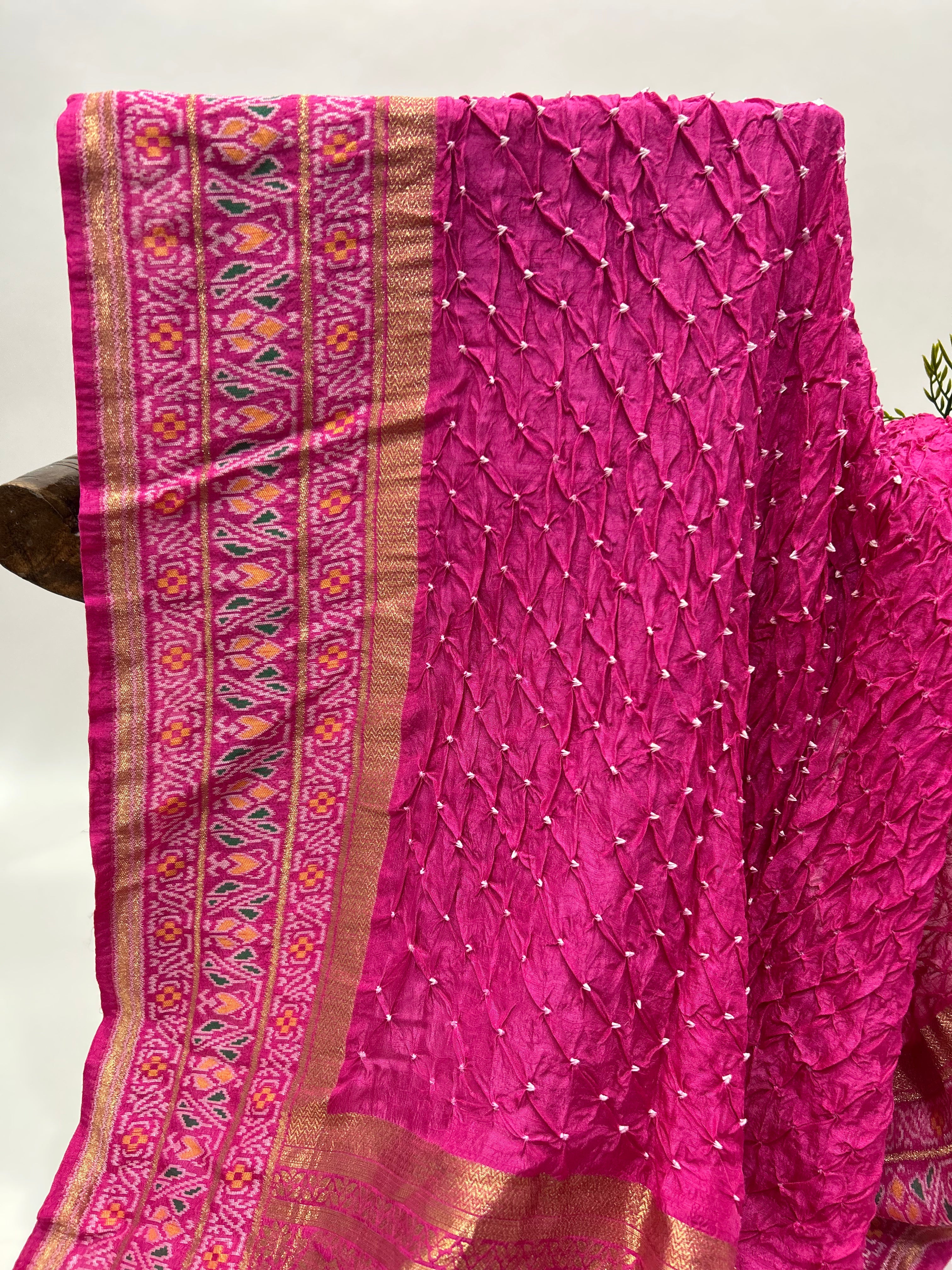 Pink Color Malai Silk Single Dot Bandhani Saree pink / Malai Silk Sarees