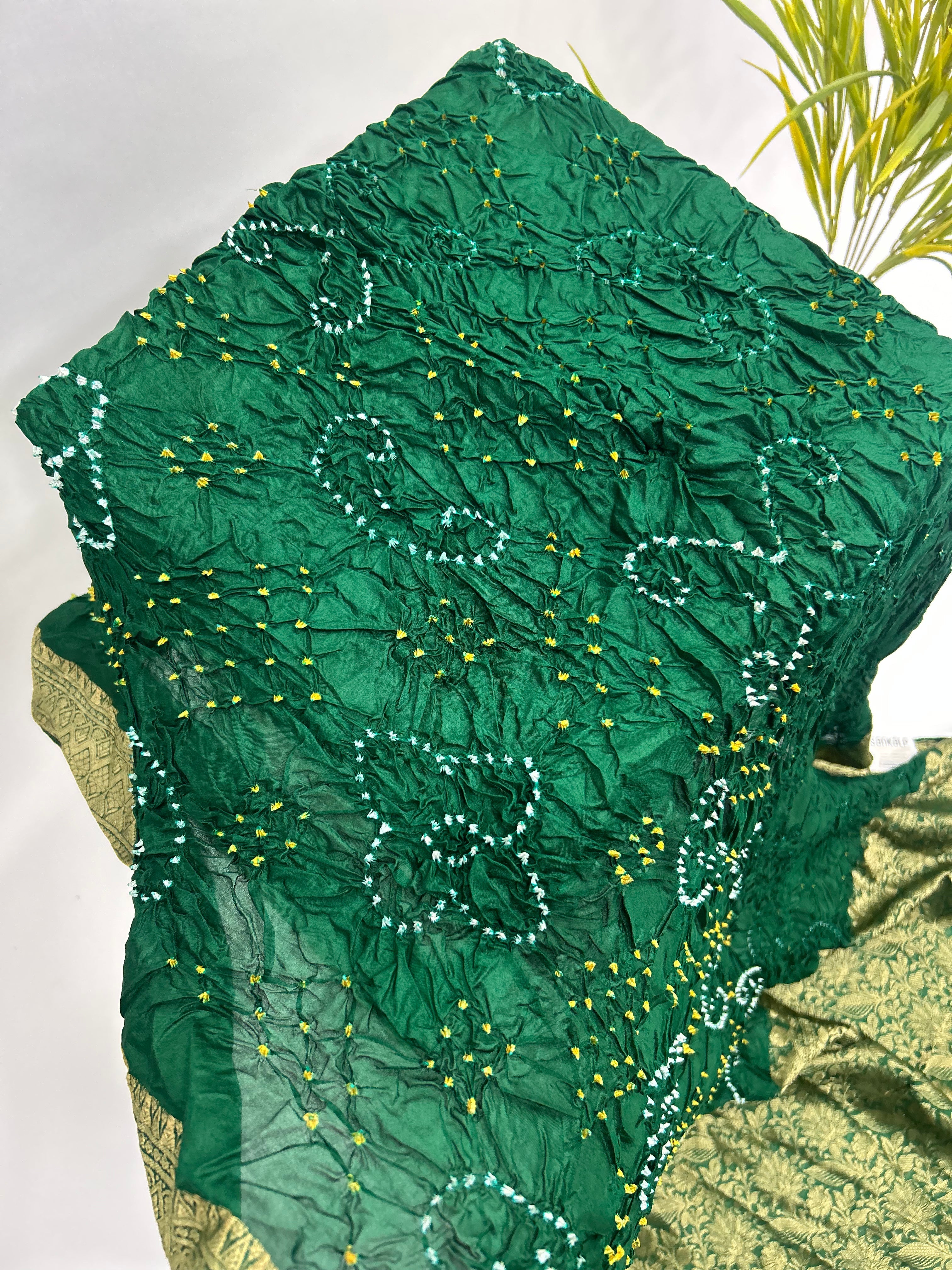 Green Soft Silk Resham Palav Bandhani Saree green / Soft Silk Sarees