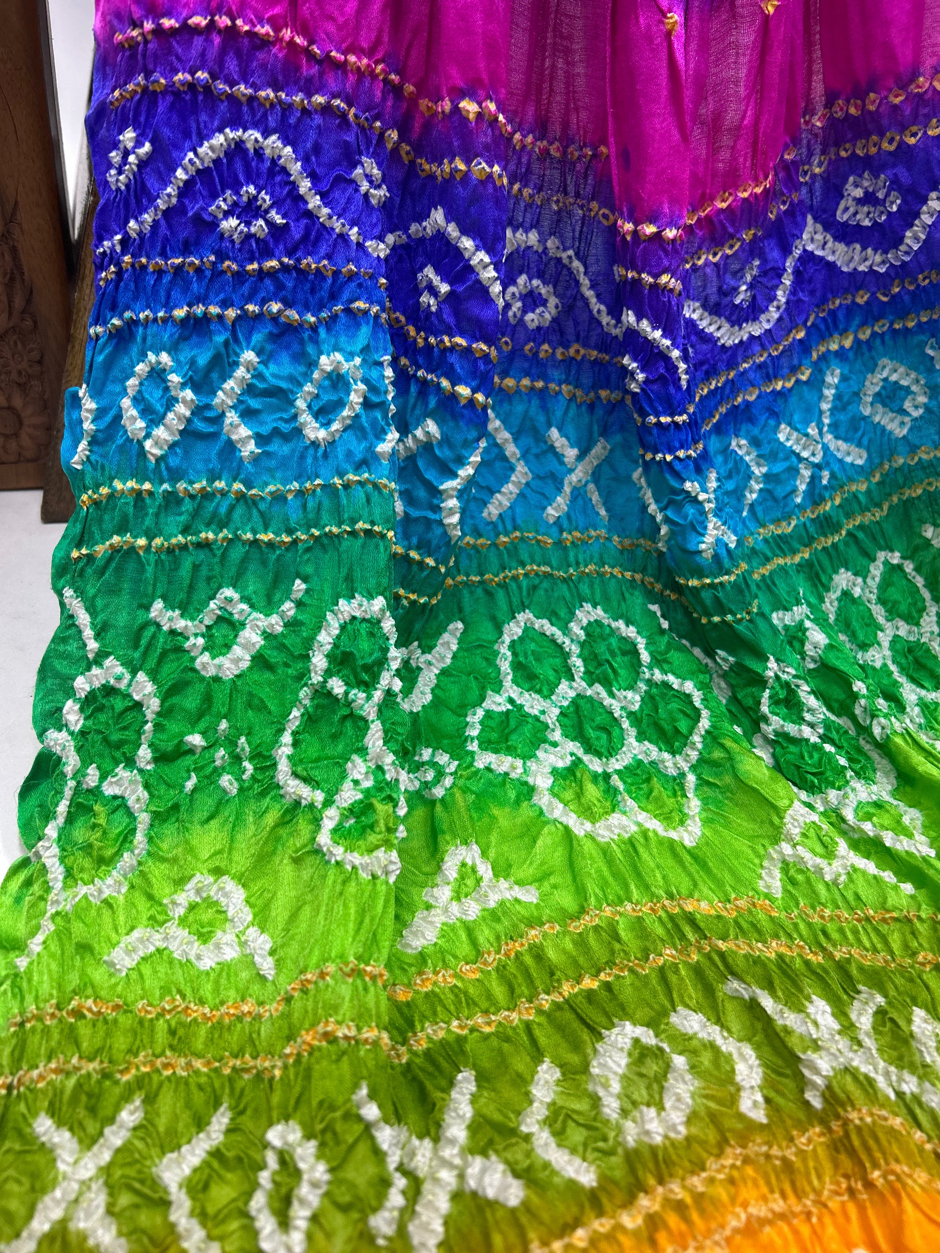 Magenta Multi Colour Palav Gajji Silk Single Dot Bandhani Saree Sarees