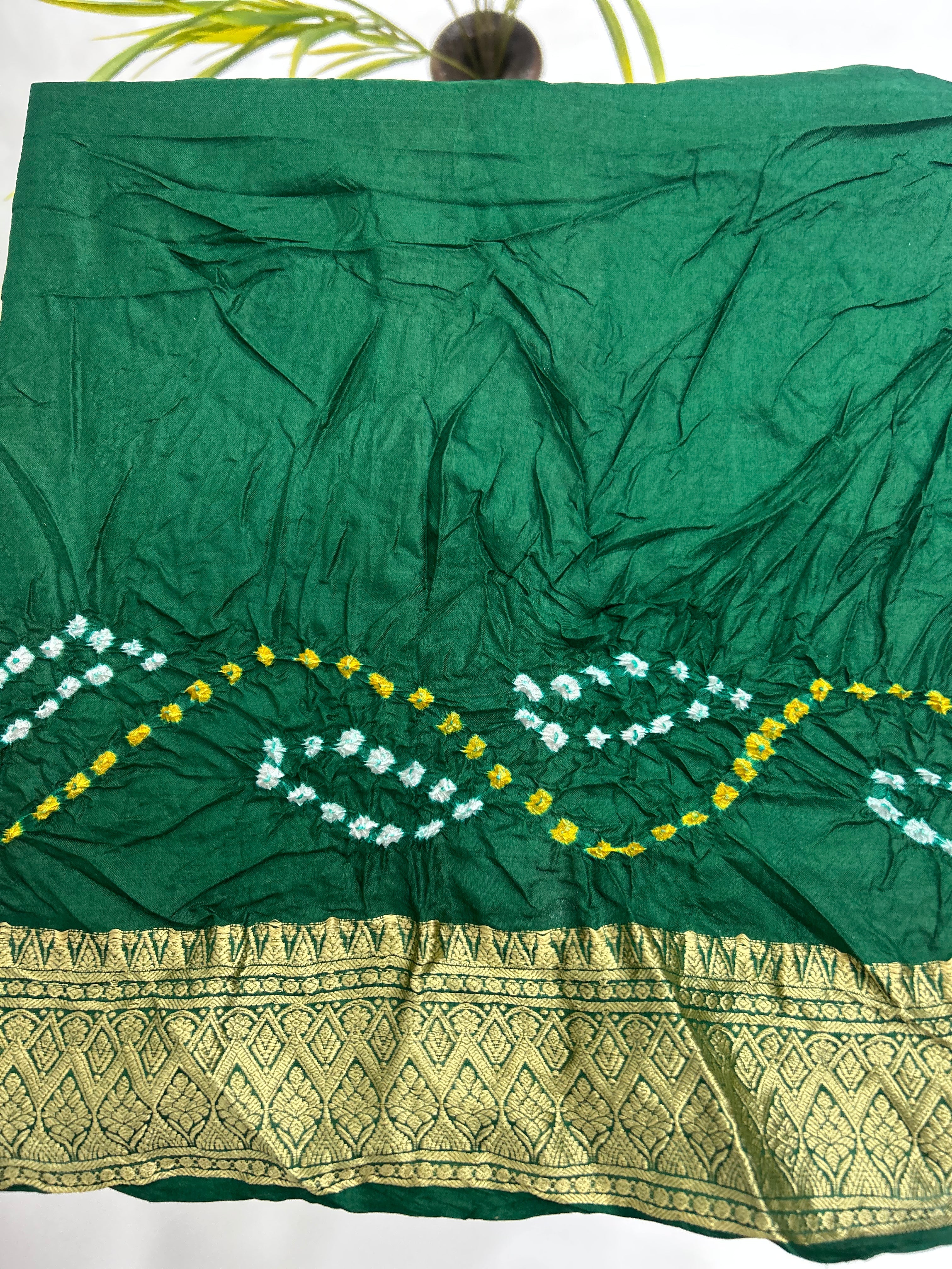 Green Soft Silk Resham Palav Bandhani Saree green / Soft Silk Sarees