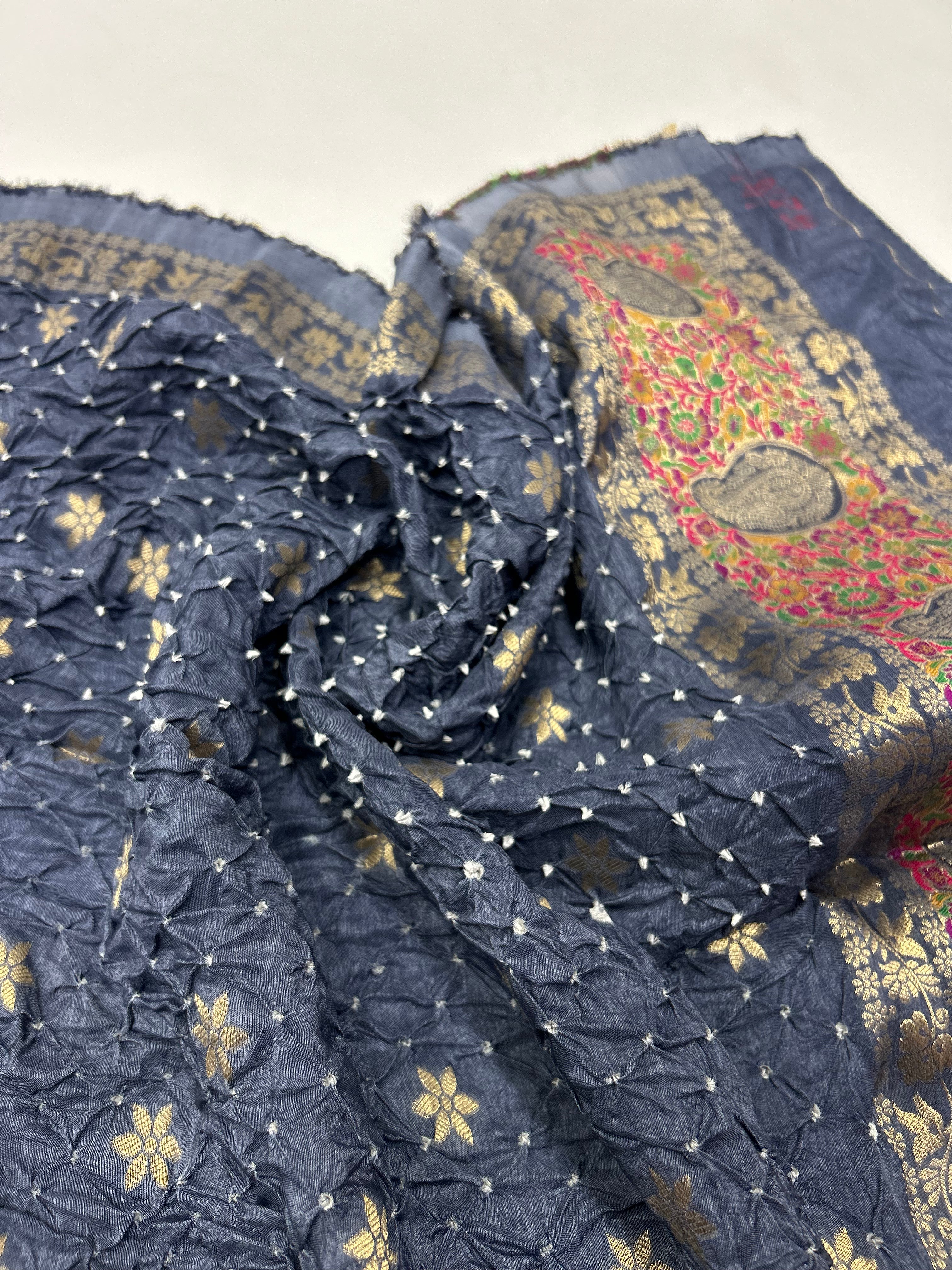 Grey Dola Silk Bandhani Dress Material grey / Dola Silk Dresses