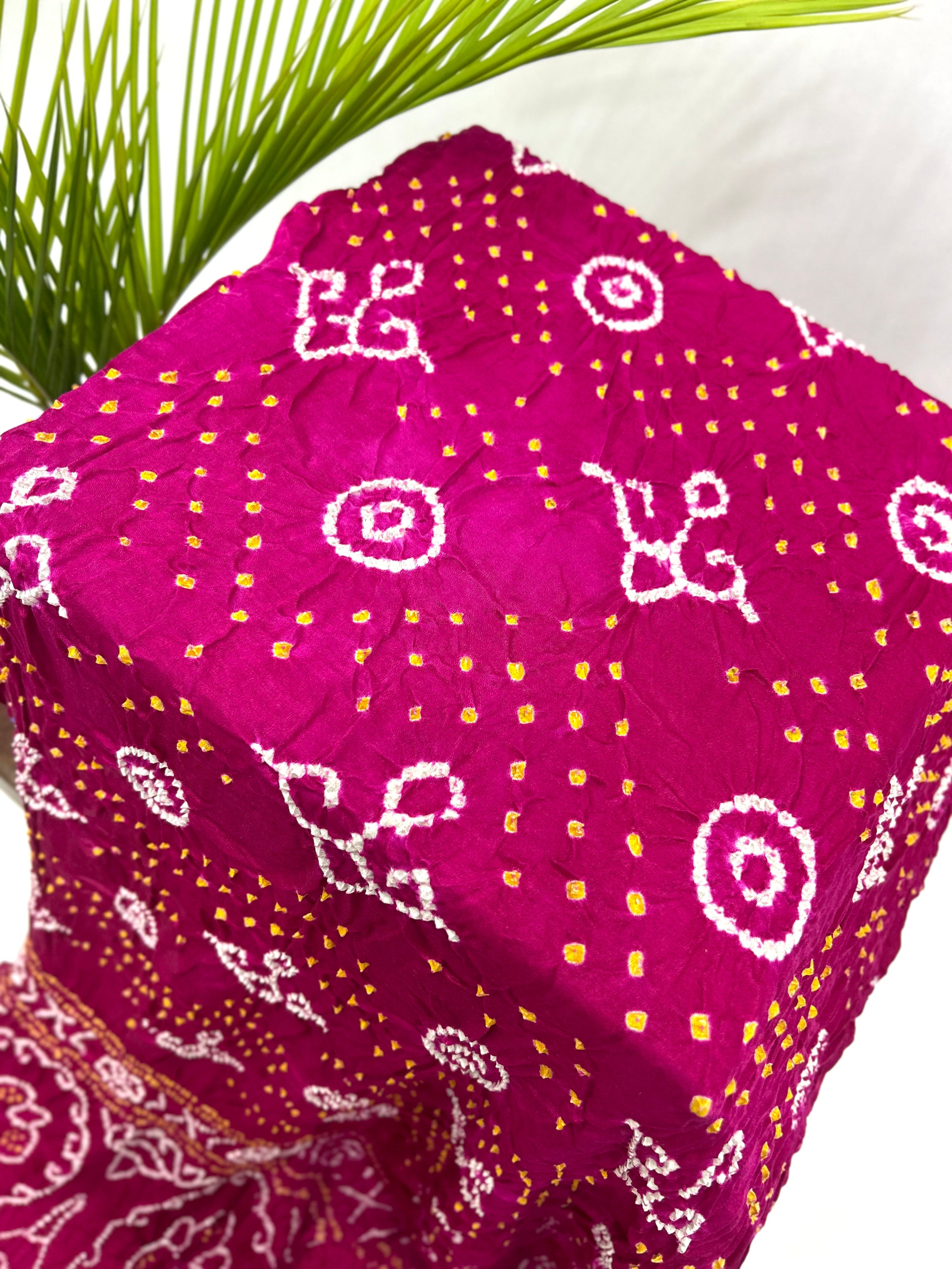 Rani Pink Gajji Fancy Bandhani Saree Sarees