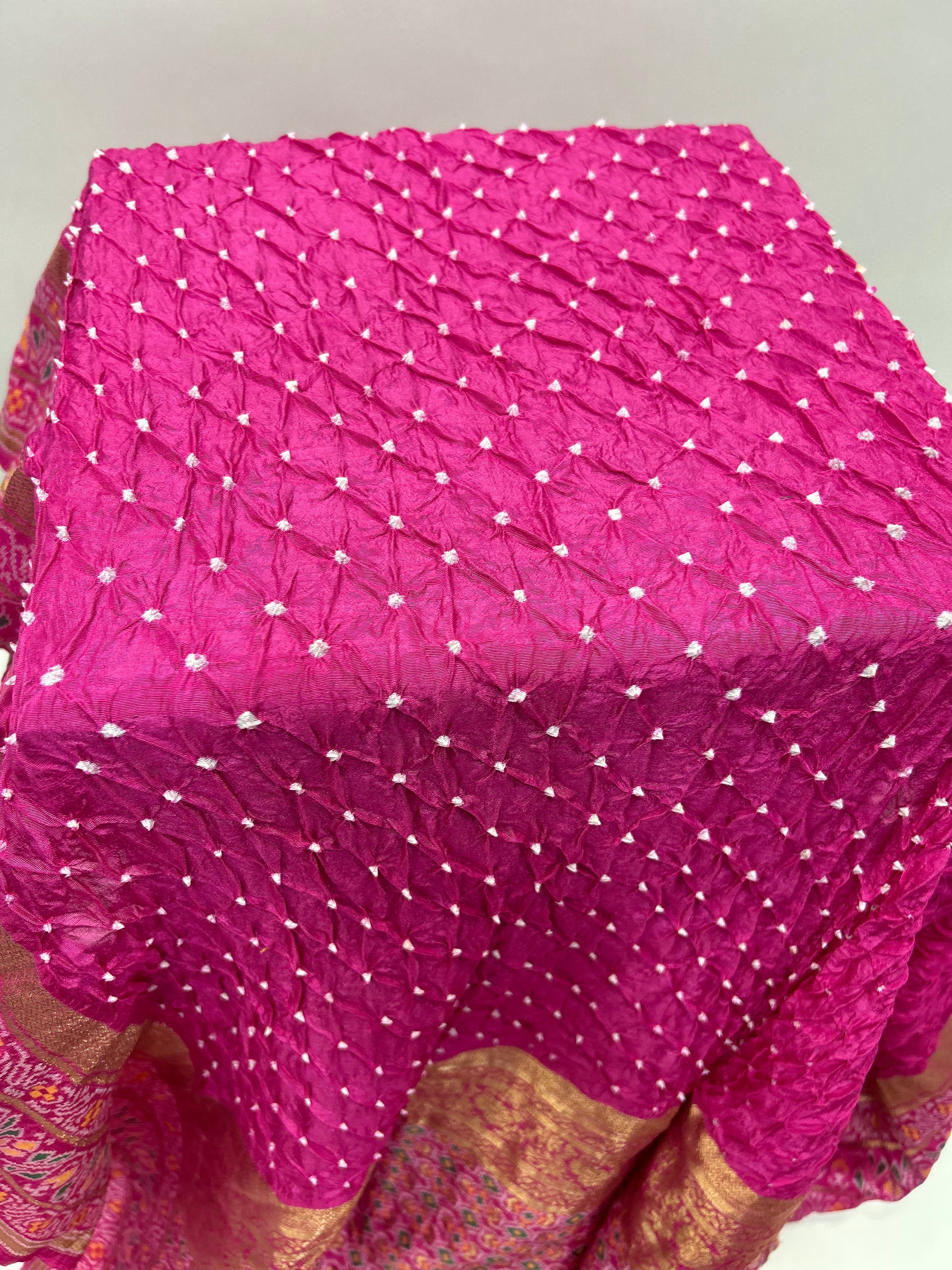 Pink Color Malai Silk Single Dot Bandhani Saree pink / Malai Silk Sarees