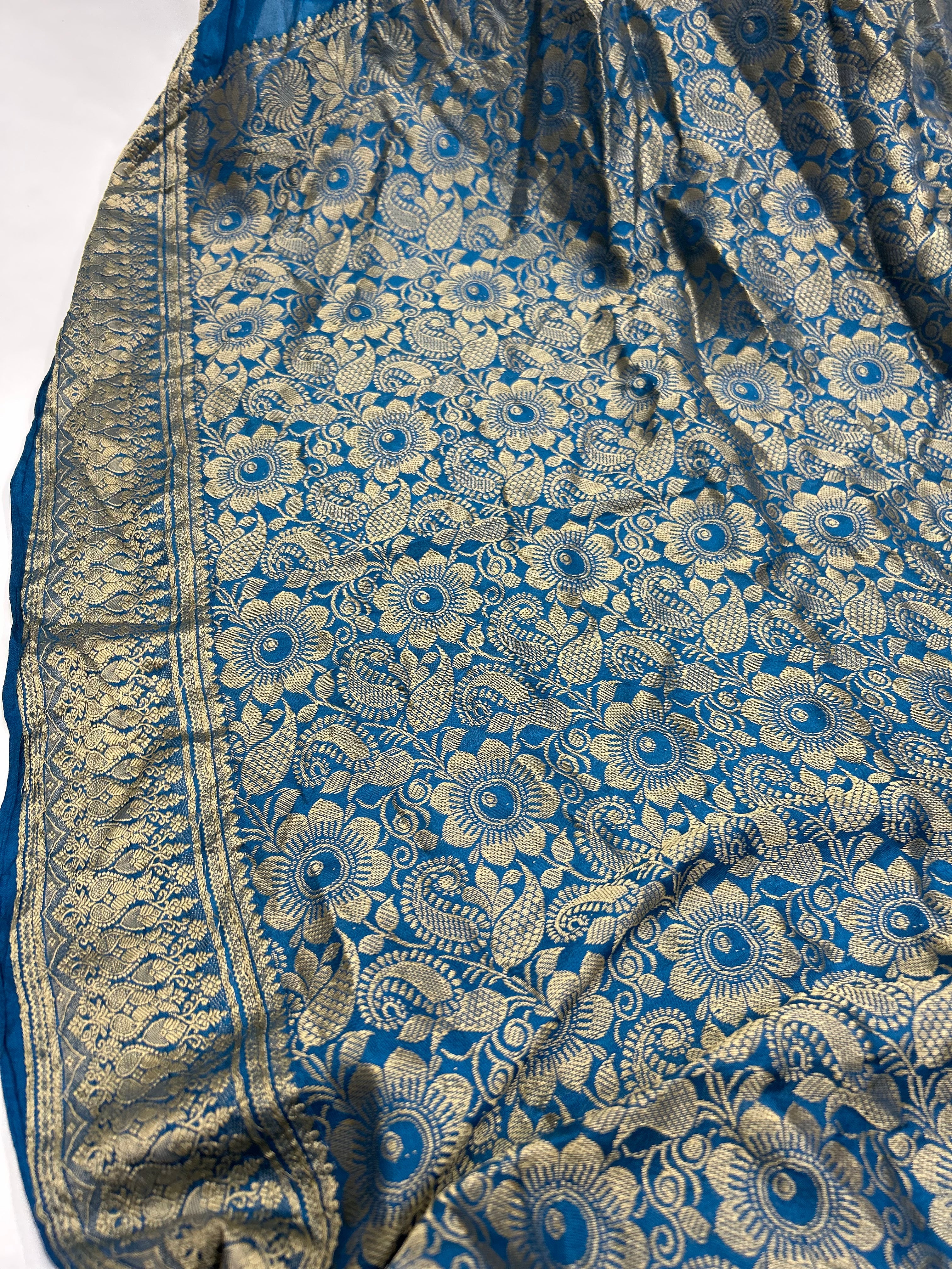 Indigo Soft Silk Resham Palav Bandhani Saree dodgerblue / Soft Silk Sarees