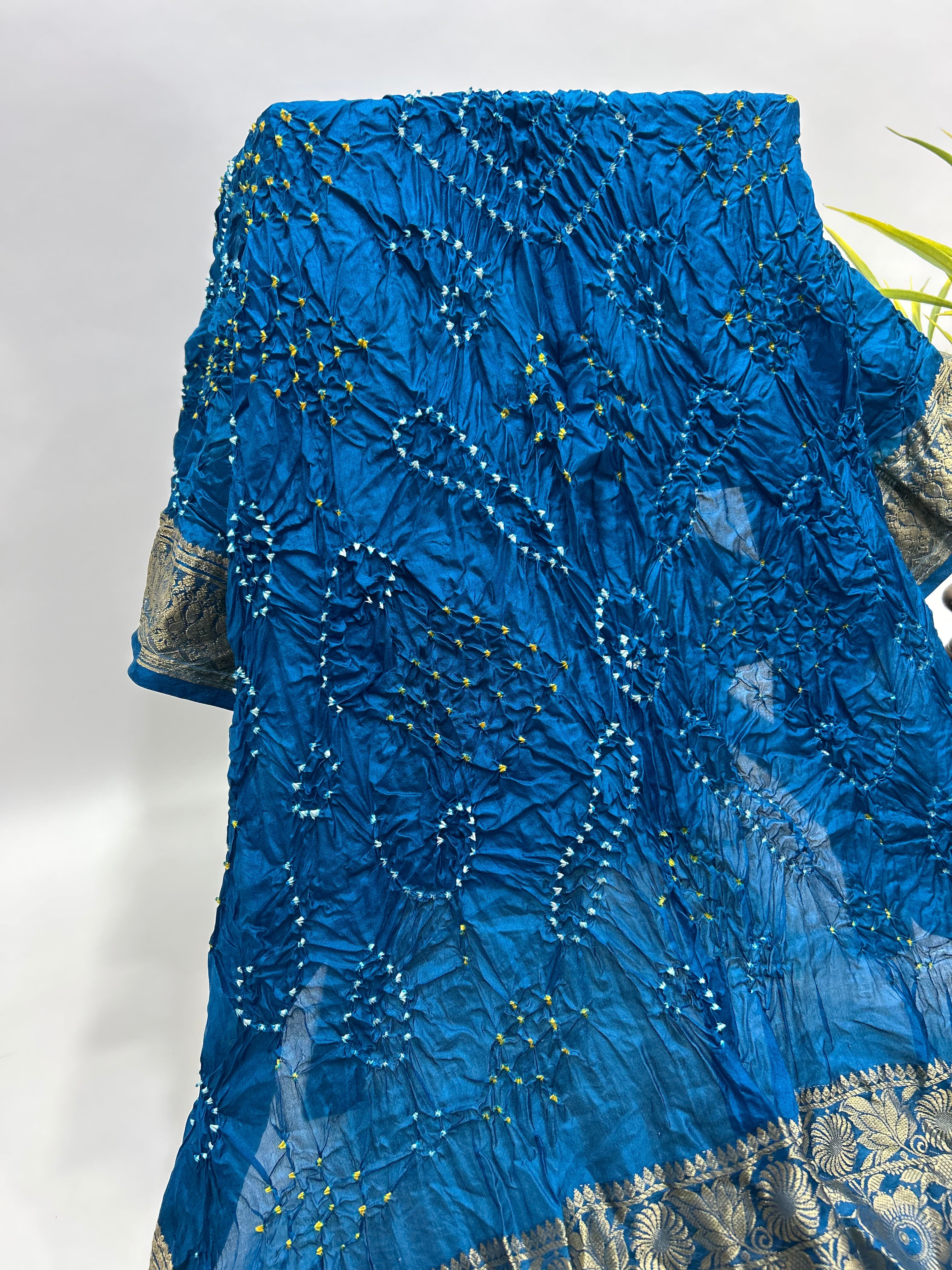 Indigo Soft Silk Resham Palav Bandhani Saree dodgerblue / Soft Silk Sarees