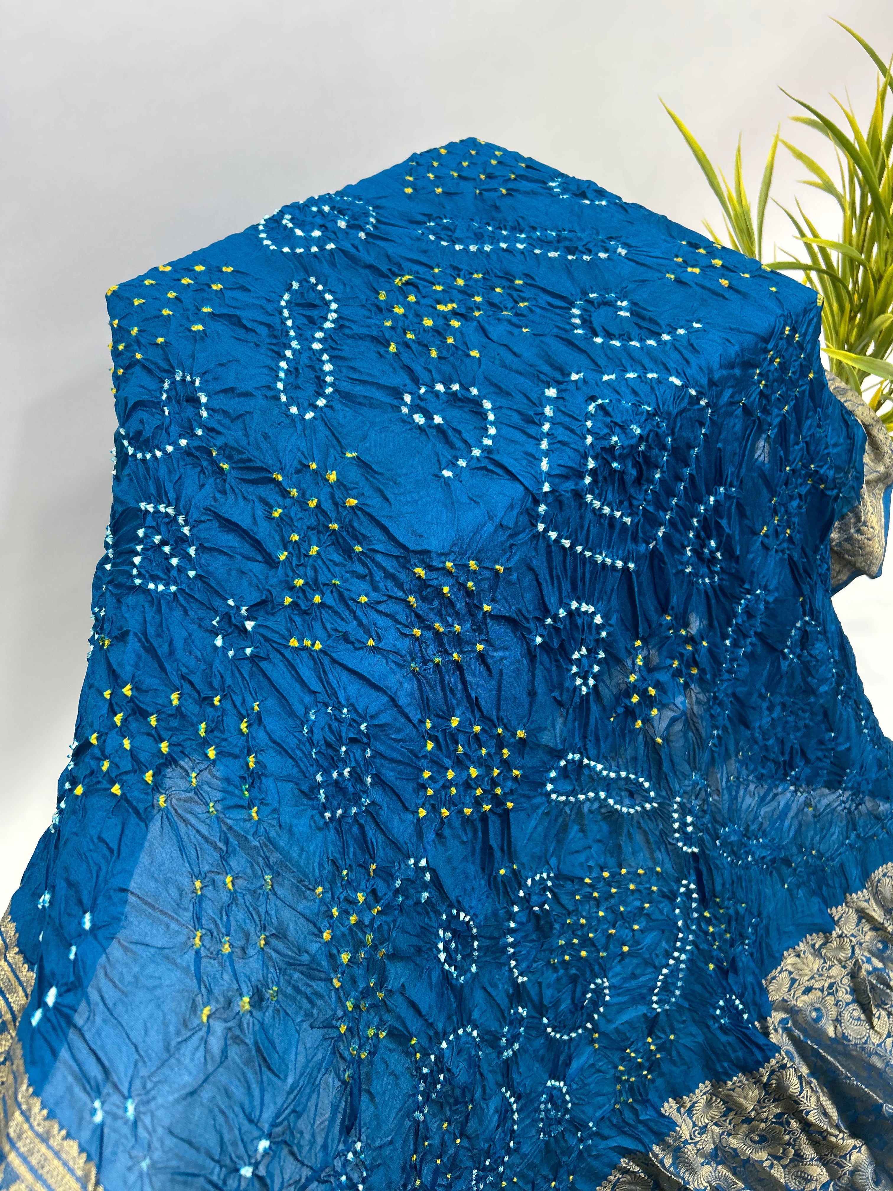 Indigo Soft Silk Resham Palav Bandhani Saree dodgerblue / Soft Silk Sarees