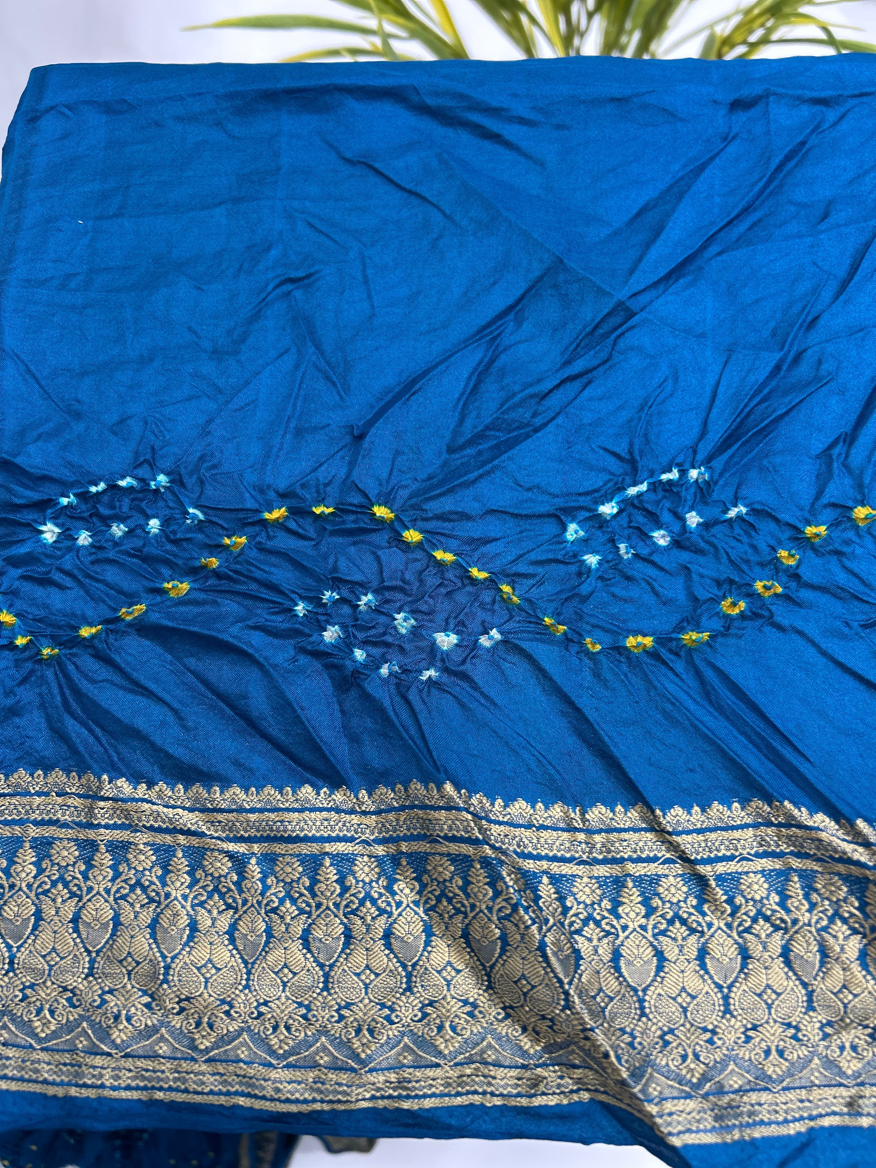 Indigo Soft Silk Resham Palav Bandhani Saree dodgerblue / Soft Silk Sarees