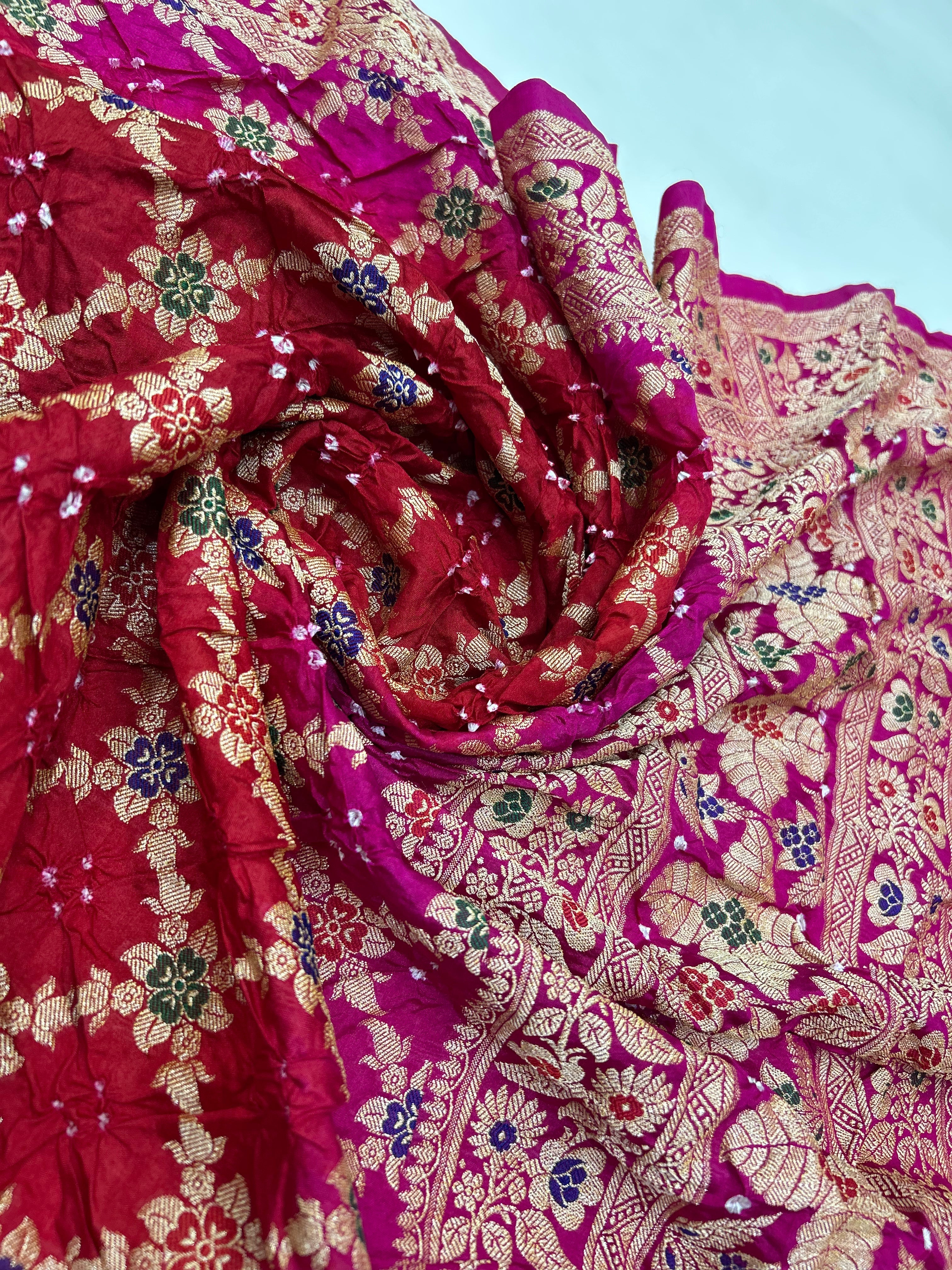 Rani & Red Art Dupion Butta Bandhani Dress Material deeppink / Art Silk Dresses