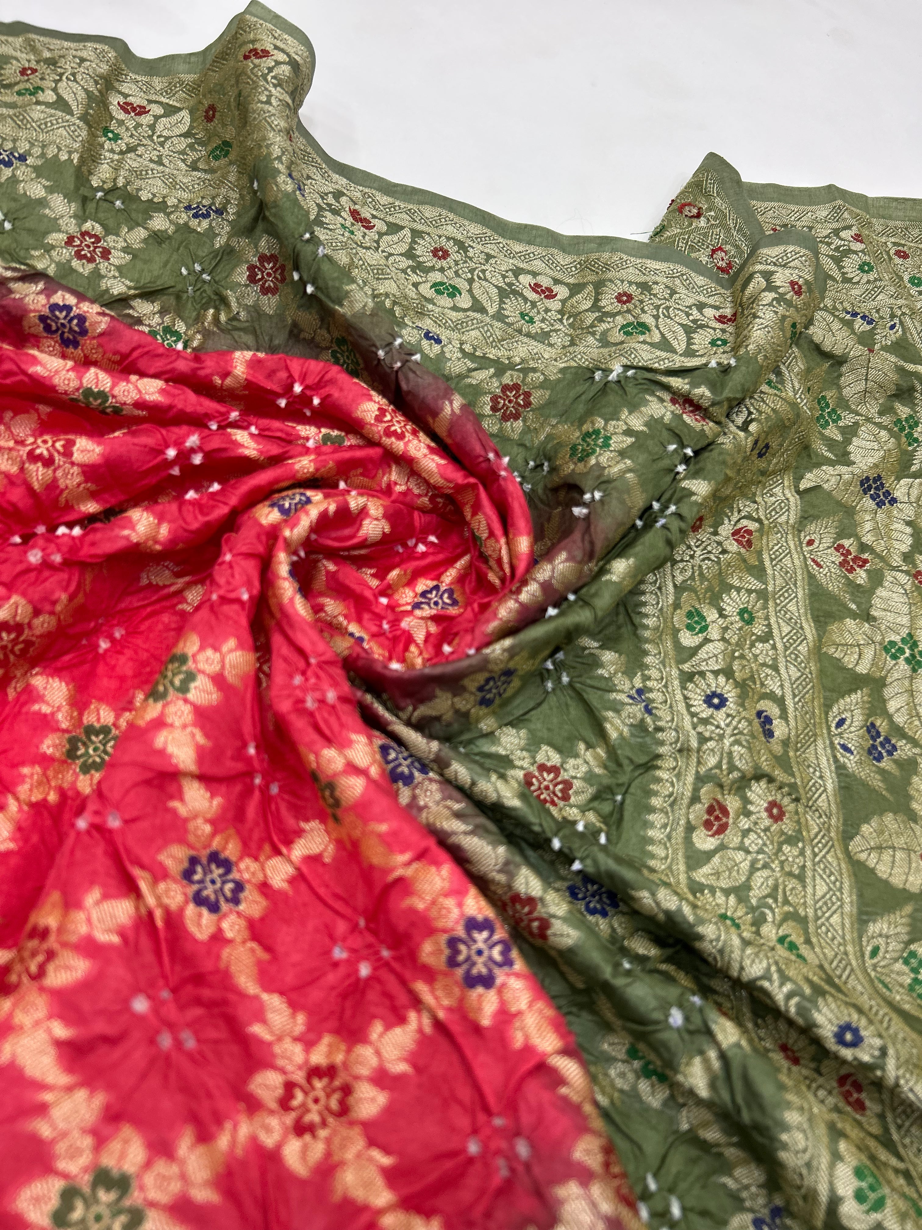 Olive & Gaajar Art Dupion Butta Bandhani Dress Material darkolivegreen / Art Silk Dresses