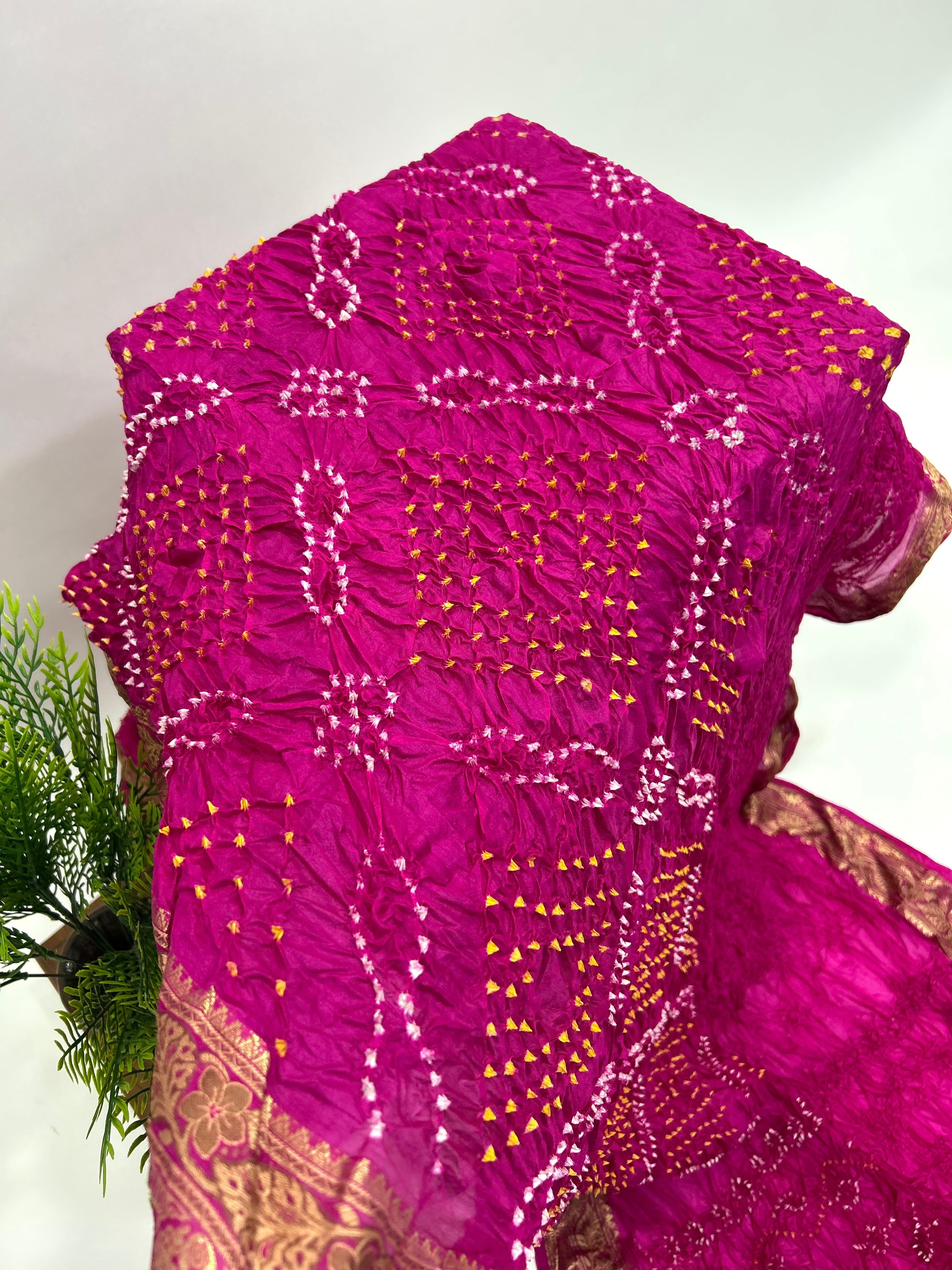 Rani Soft Silk Resham Border Bandhani Saree deeppink / Soft Silk Sarees