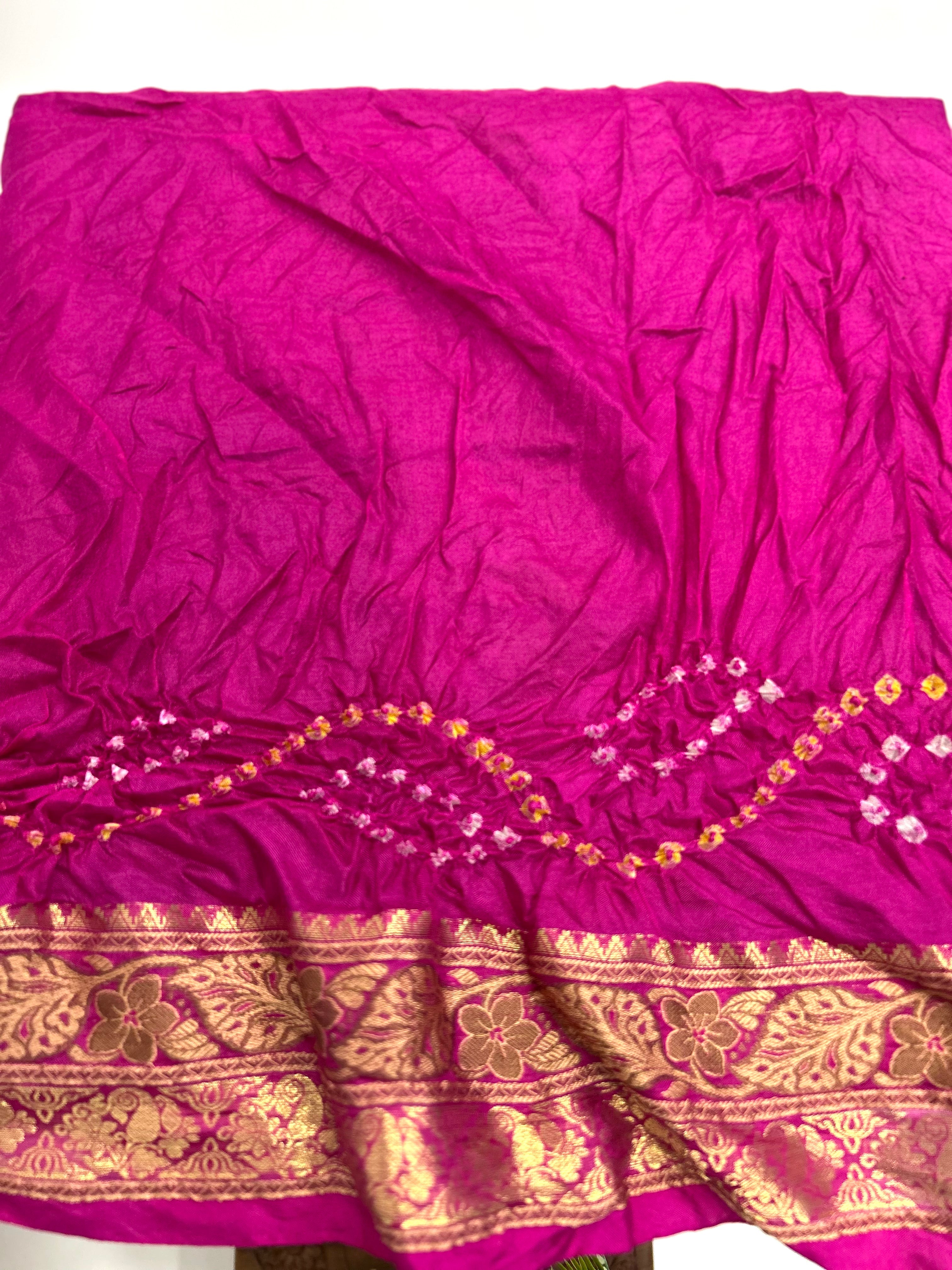 Rani Soft Silk Resham Border Bandhani Saree deeppink / Soft Silk Sarees