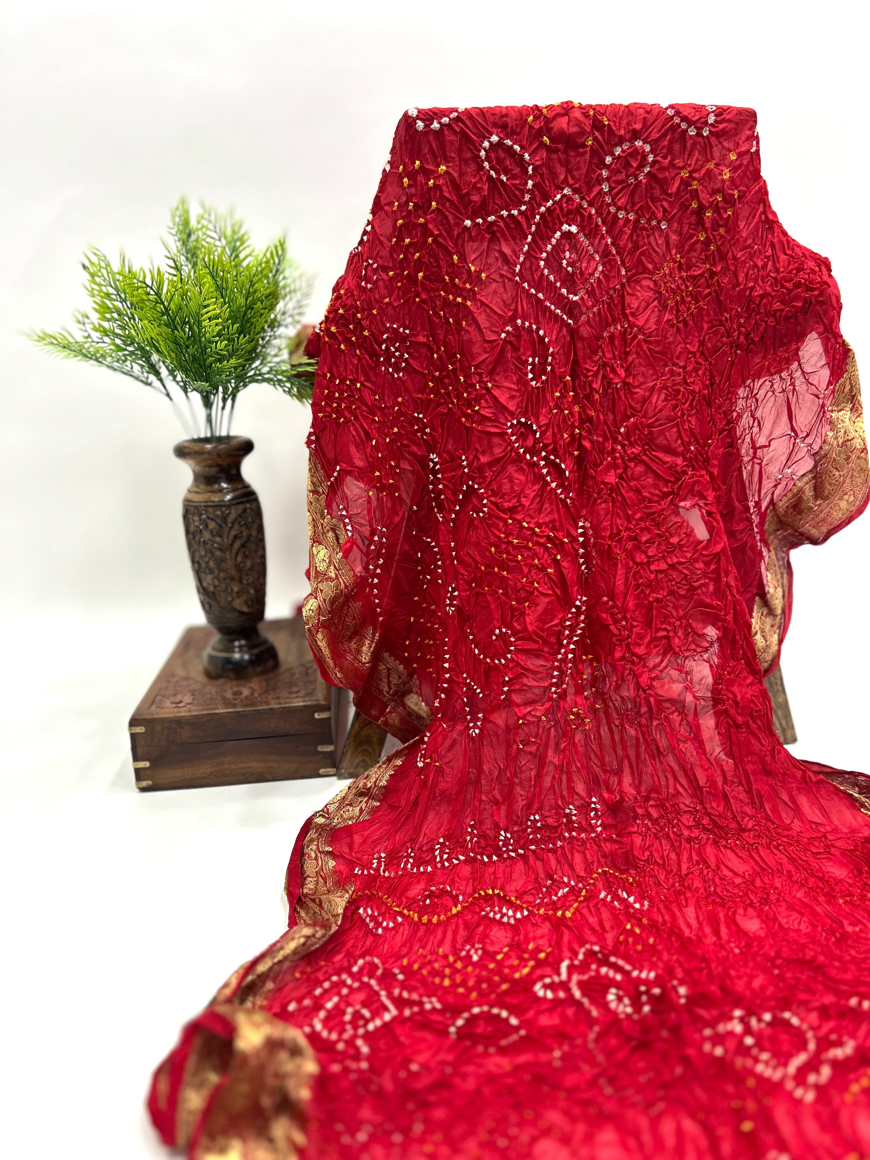 Maroon Soft Silk Resham Border Bandhani Saree maroon / Soft Silk Sarees