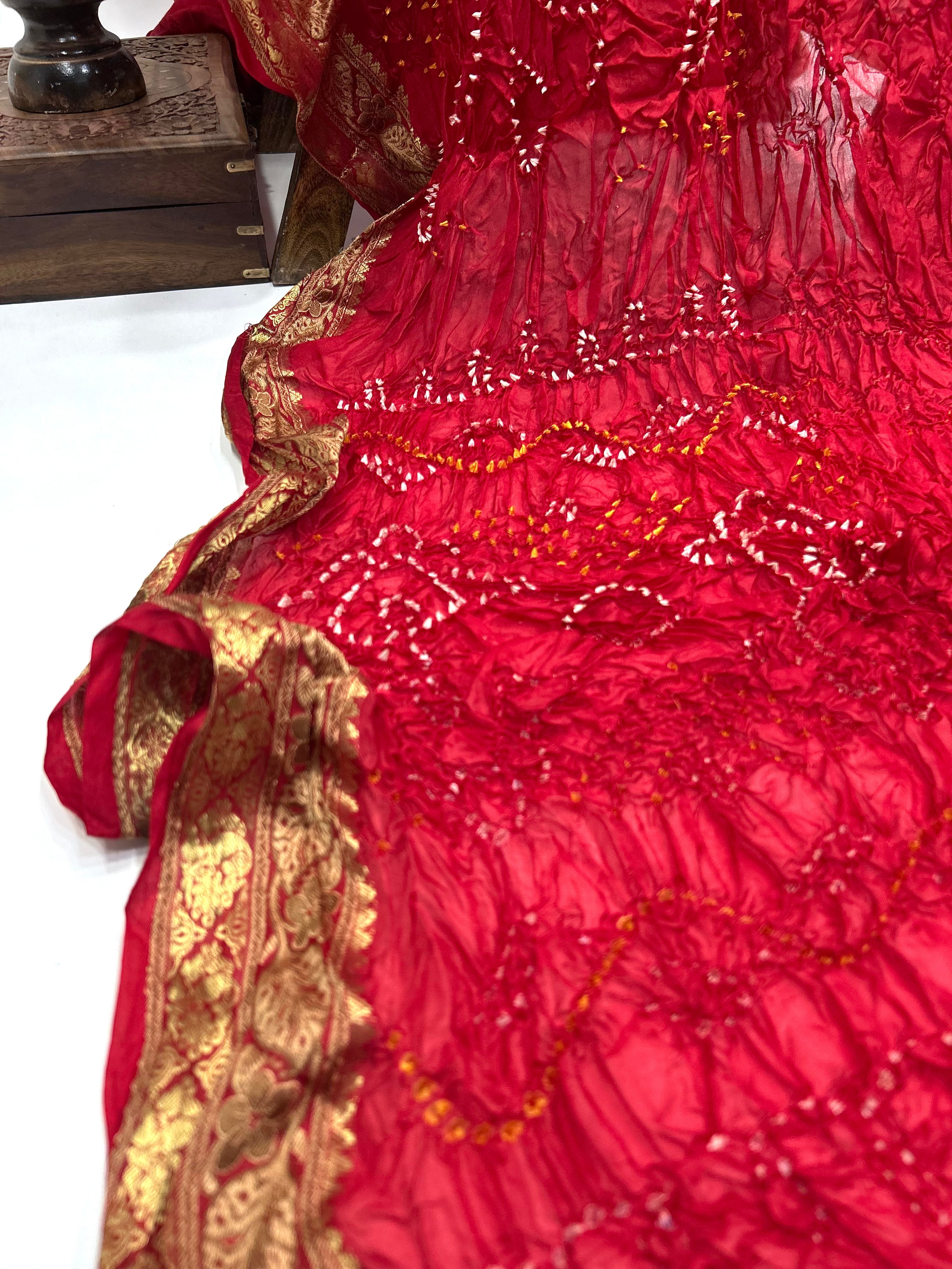 Maroon Soft Silk Resham Border Bandhani Saree maroon / Soft Silk Sarees