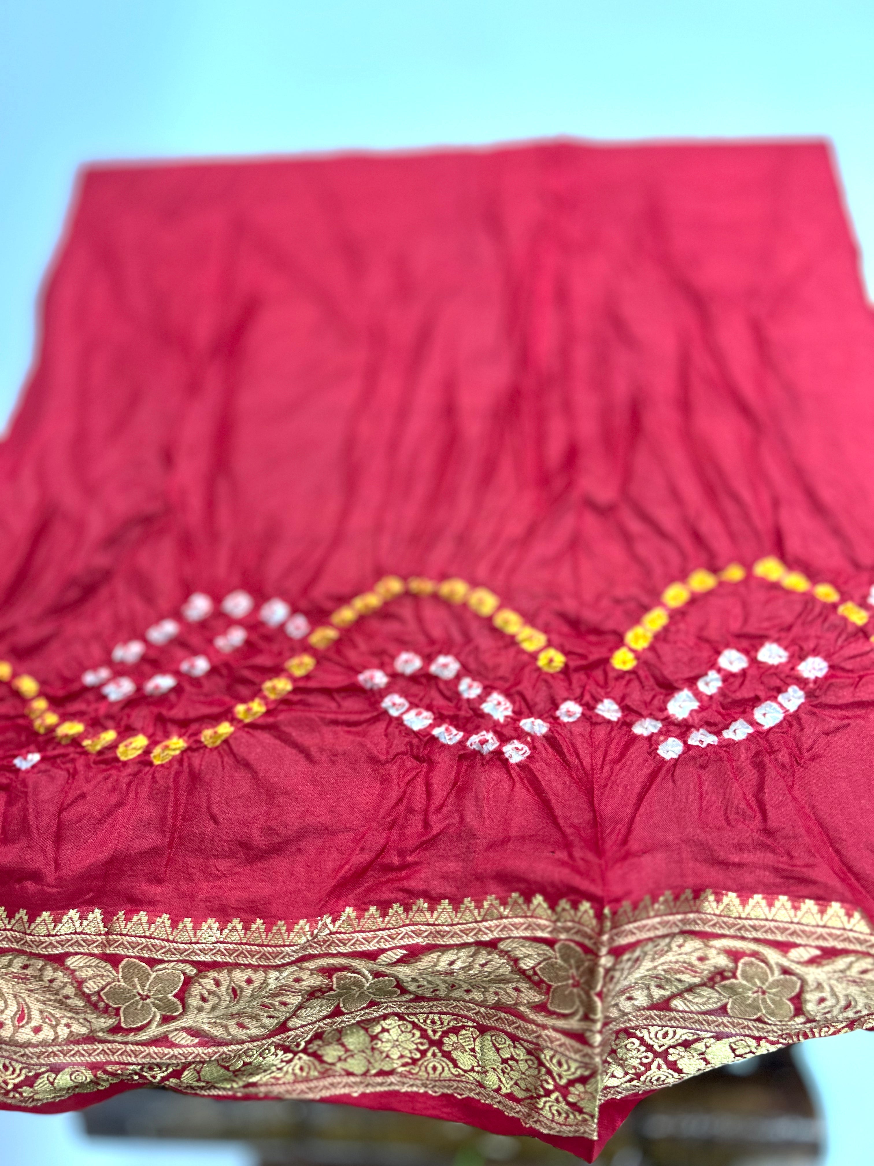 Maroon Soft Silk Resham Border Bandhani Saree maroon / Soft Silk Sarees