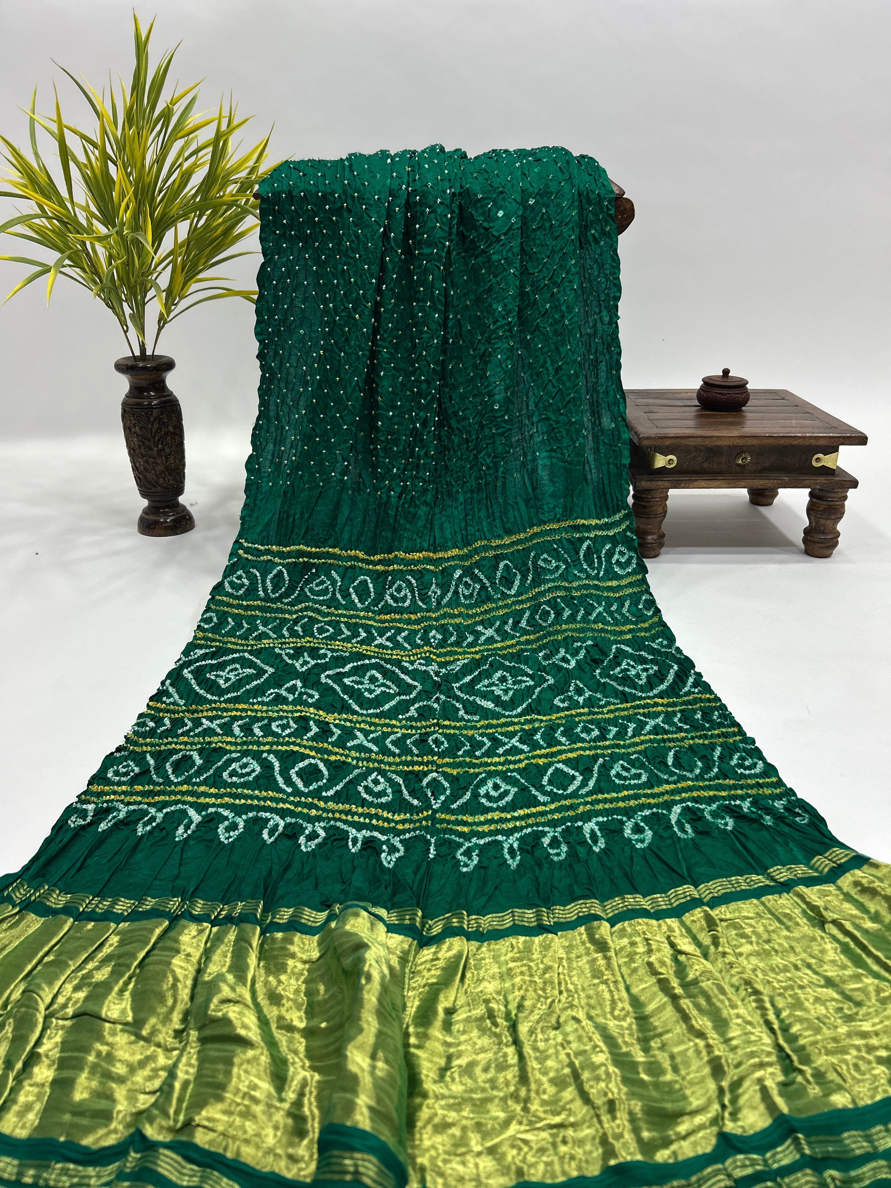 Bottle Green Gajji Silk Single Dot Bandhani Saree green / Gajji Silk Sarees