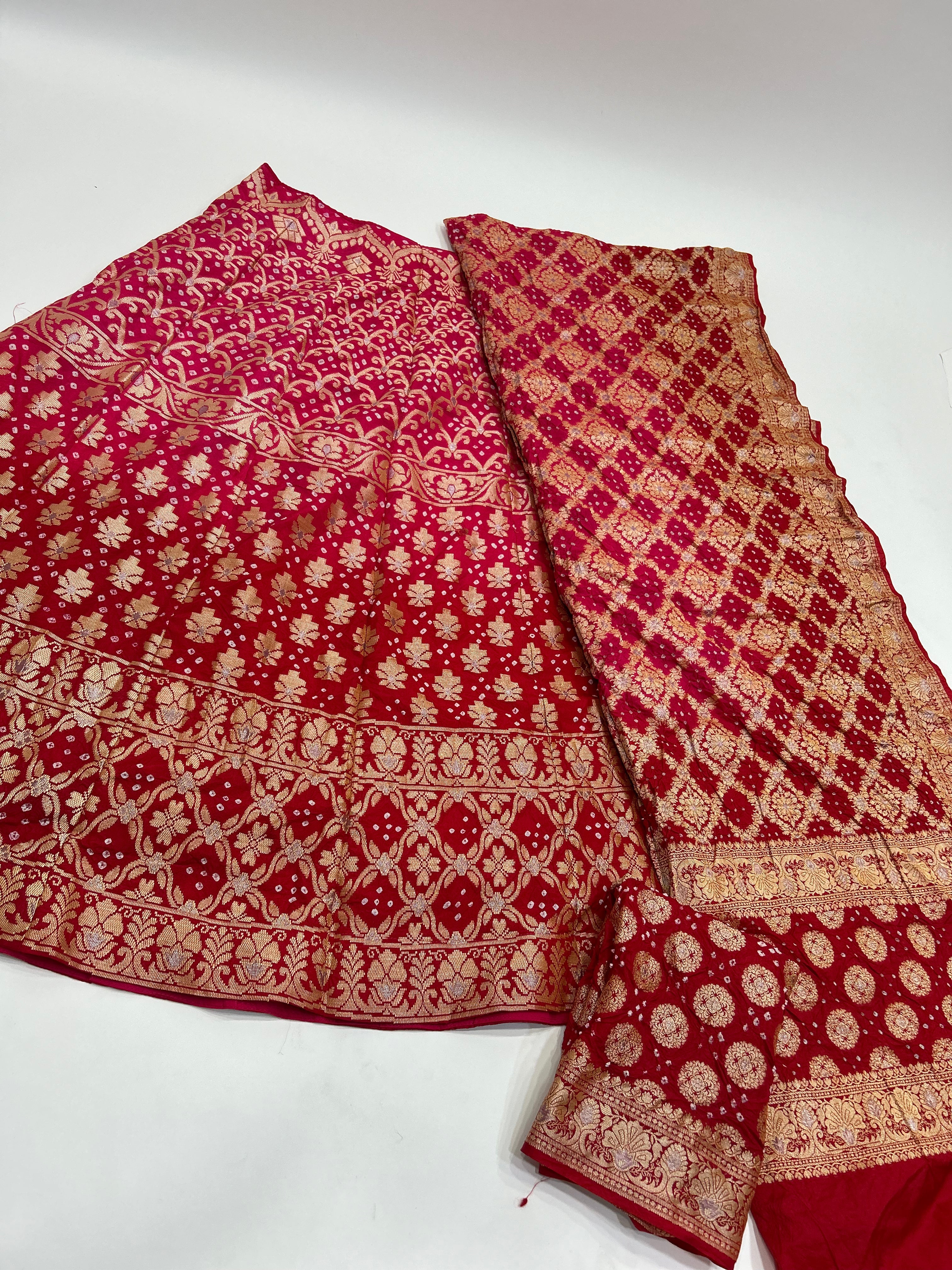 Gajari-Red Art Dupion Silk Chaniya Choli Material red / Art Silk Lehengas