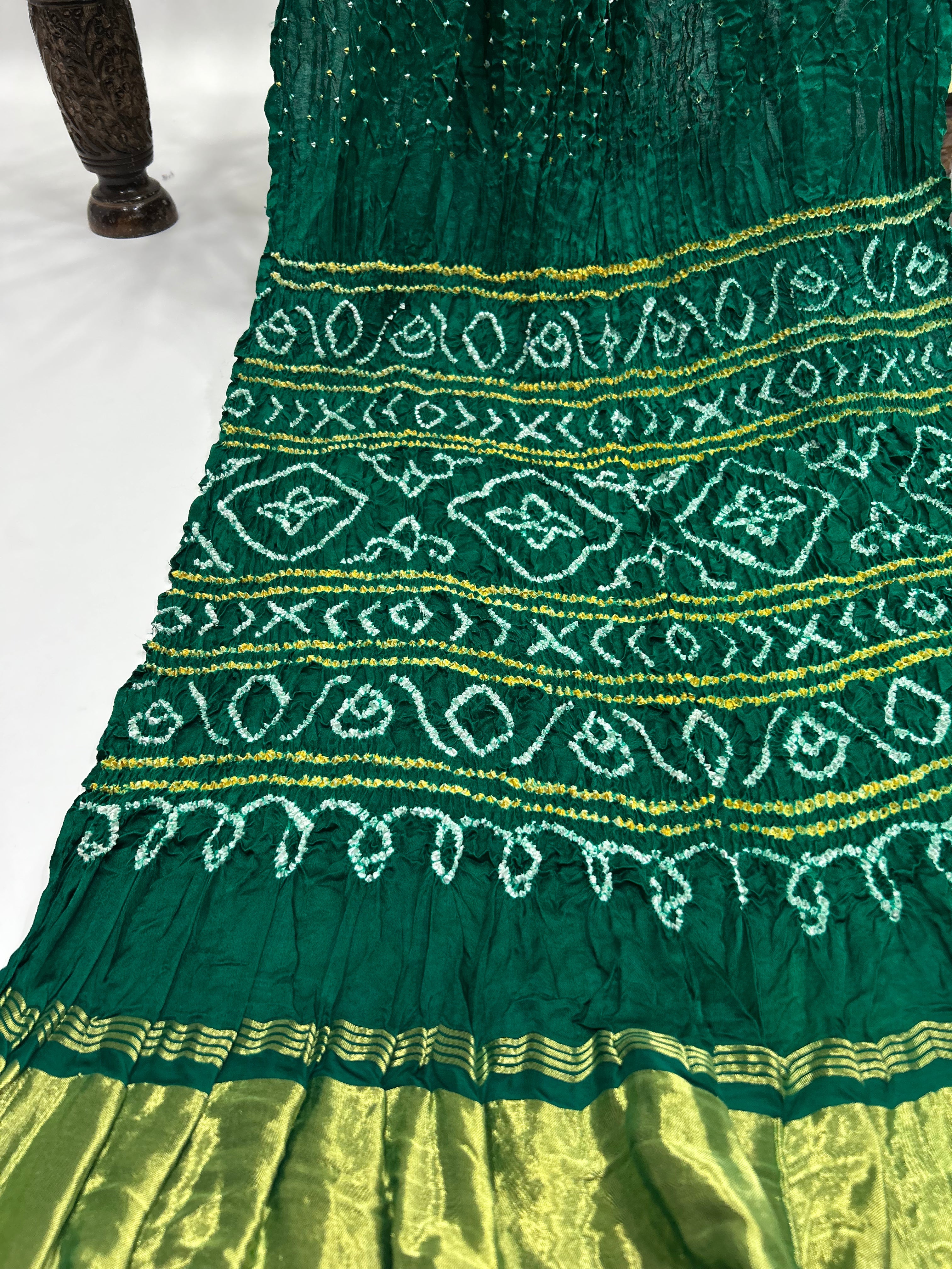 Bottle Green Gajji Silk Single Dot Bandhani Saree green / Gajji Silk Sarees