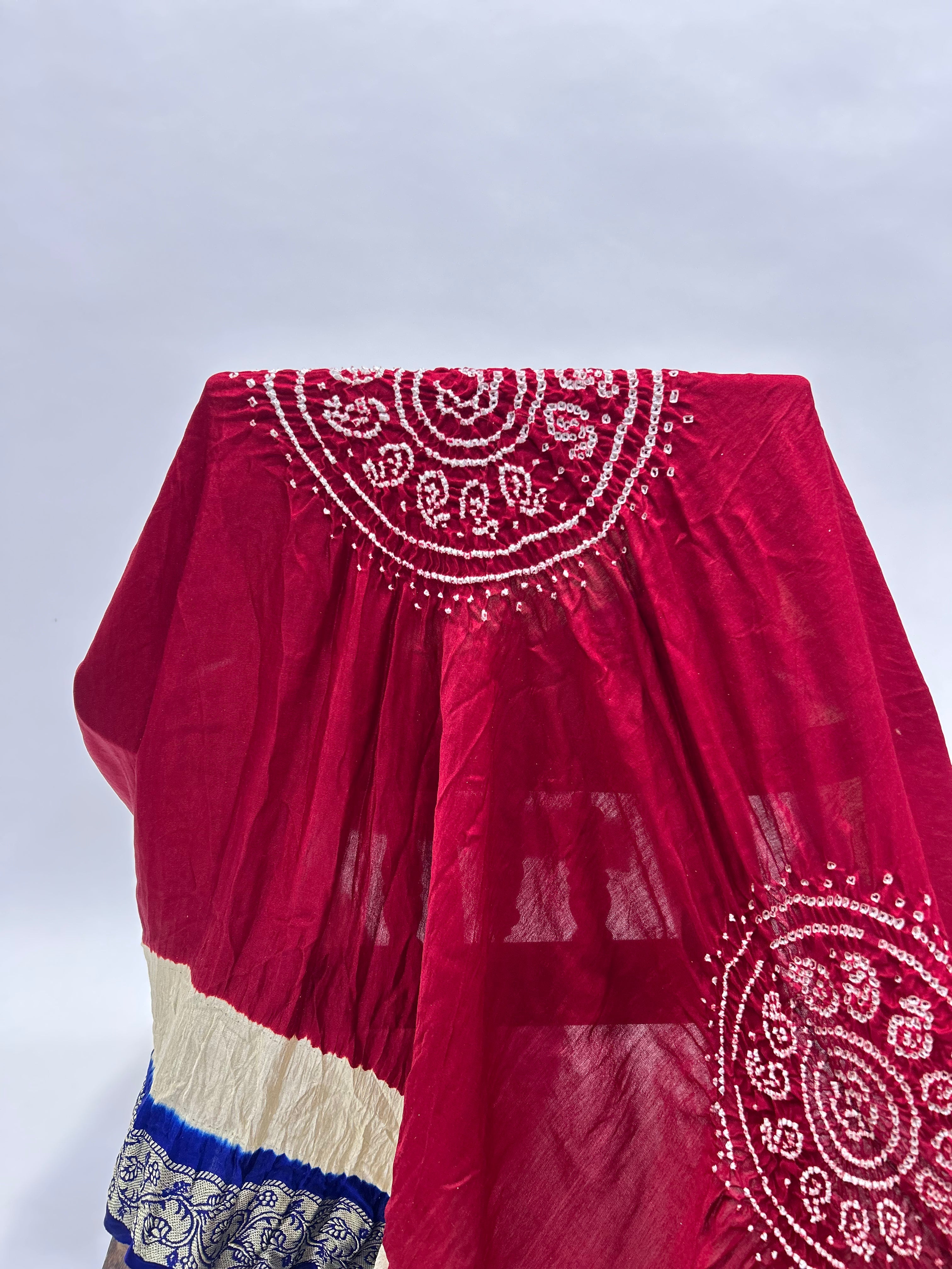Maroon-Blue Gajji Silk Designer Gala Dupatta With 3 Colour Dying maroon / Gajji Silk Dupattas