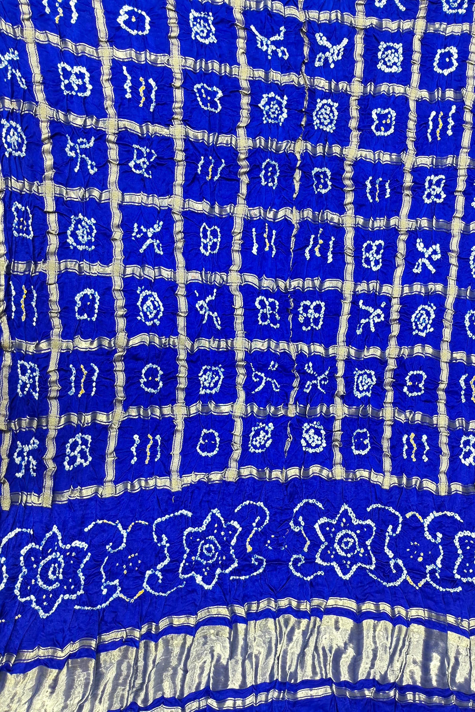 Blue Garchola Gajji Silk All Over Chex With Bandhani Lagdipatta Blouse Piece