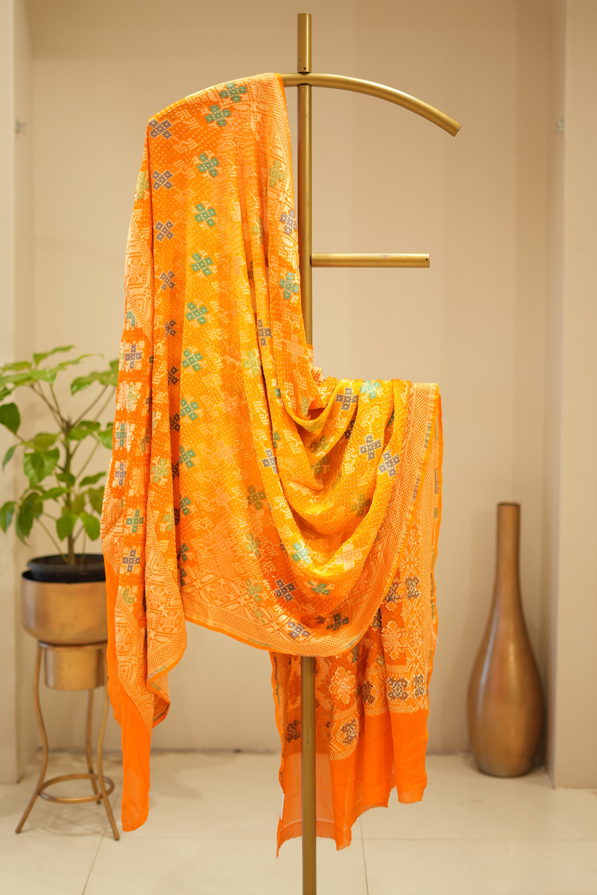 Yellow Georgette Meenakari Dupatta