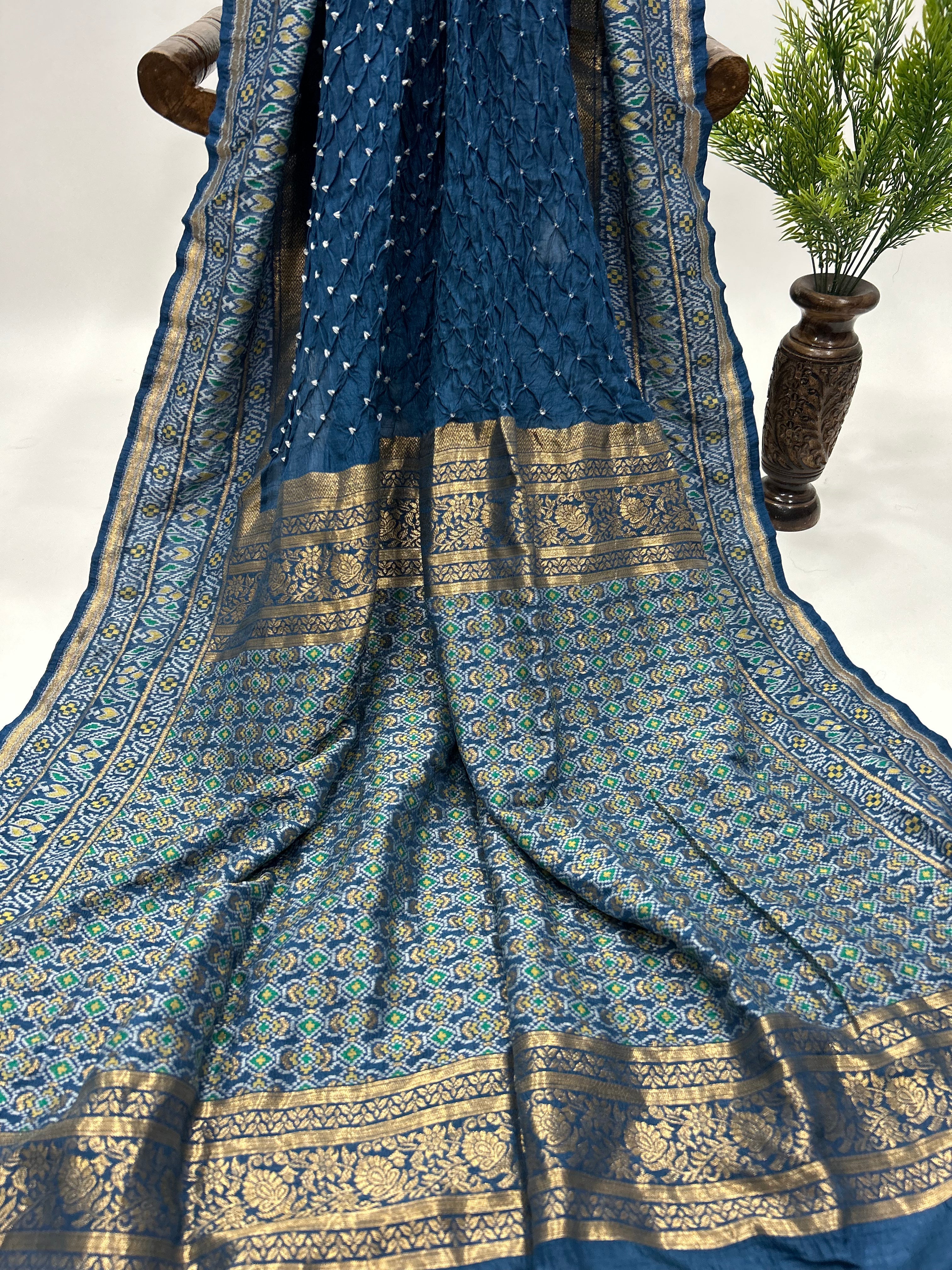 Indigo Color Malai Silk Single Dot Bandhani Saree blue / Malai Silk Sarees