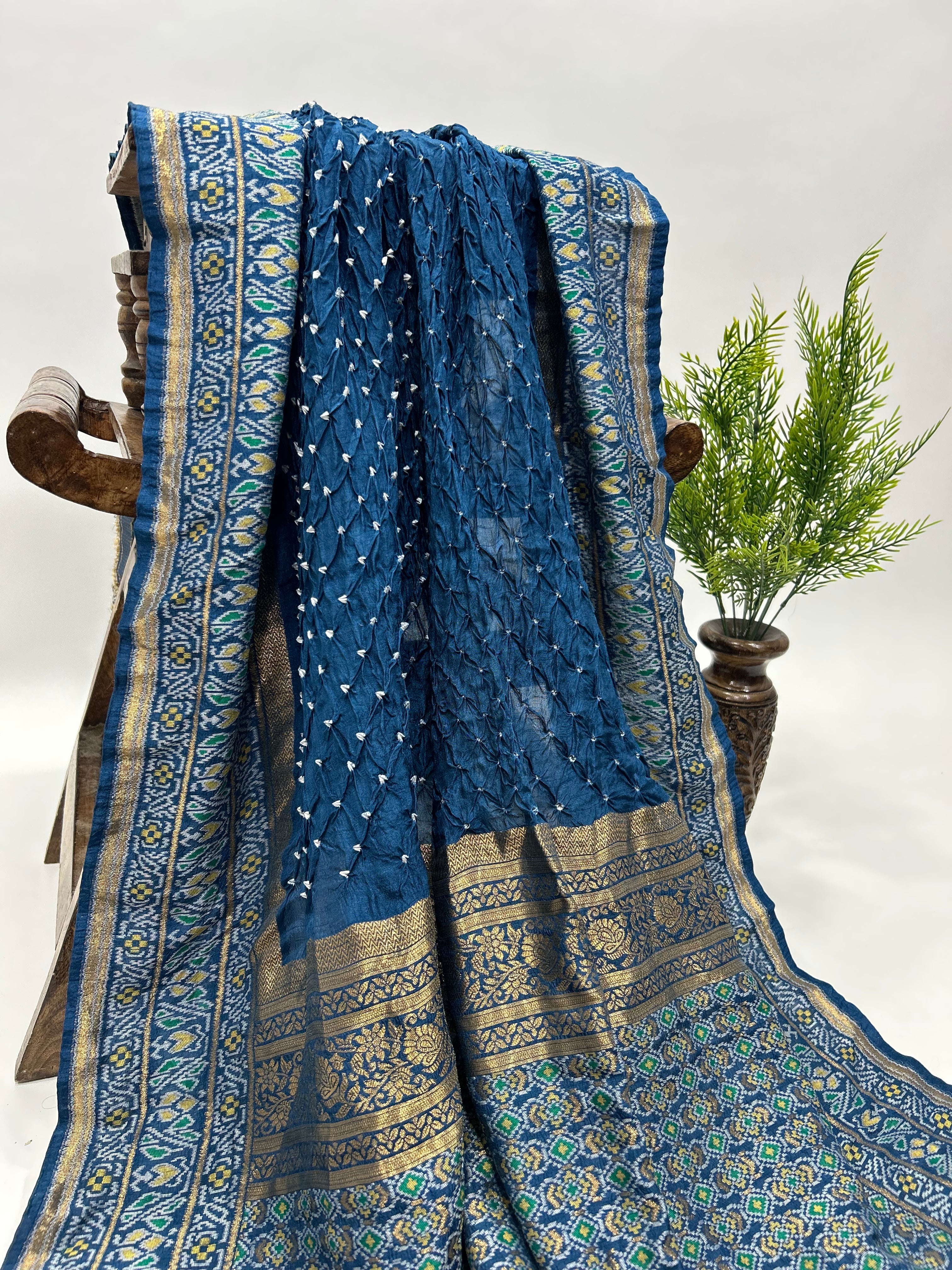 Indigo Color Malai Silk Single Dot Bandhani Saree blue / Malai Silk Sarees