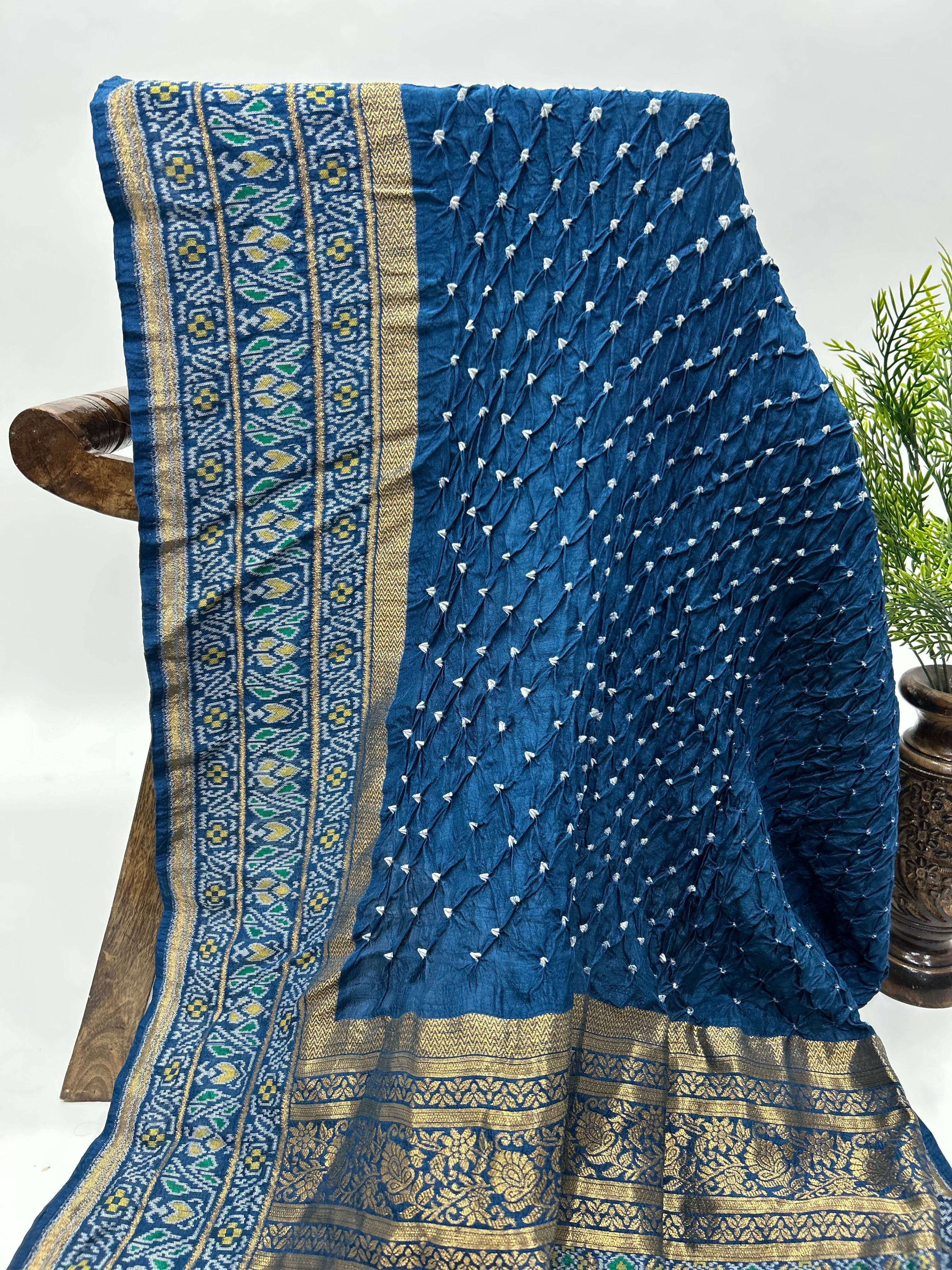 Indigo Color Malai Silk Single Dot Bandhani Saree blue / Malai Silk Sarees