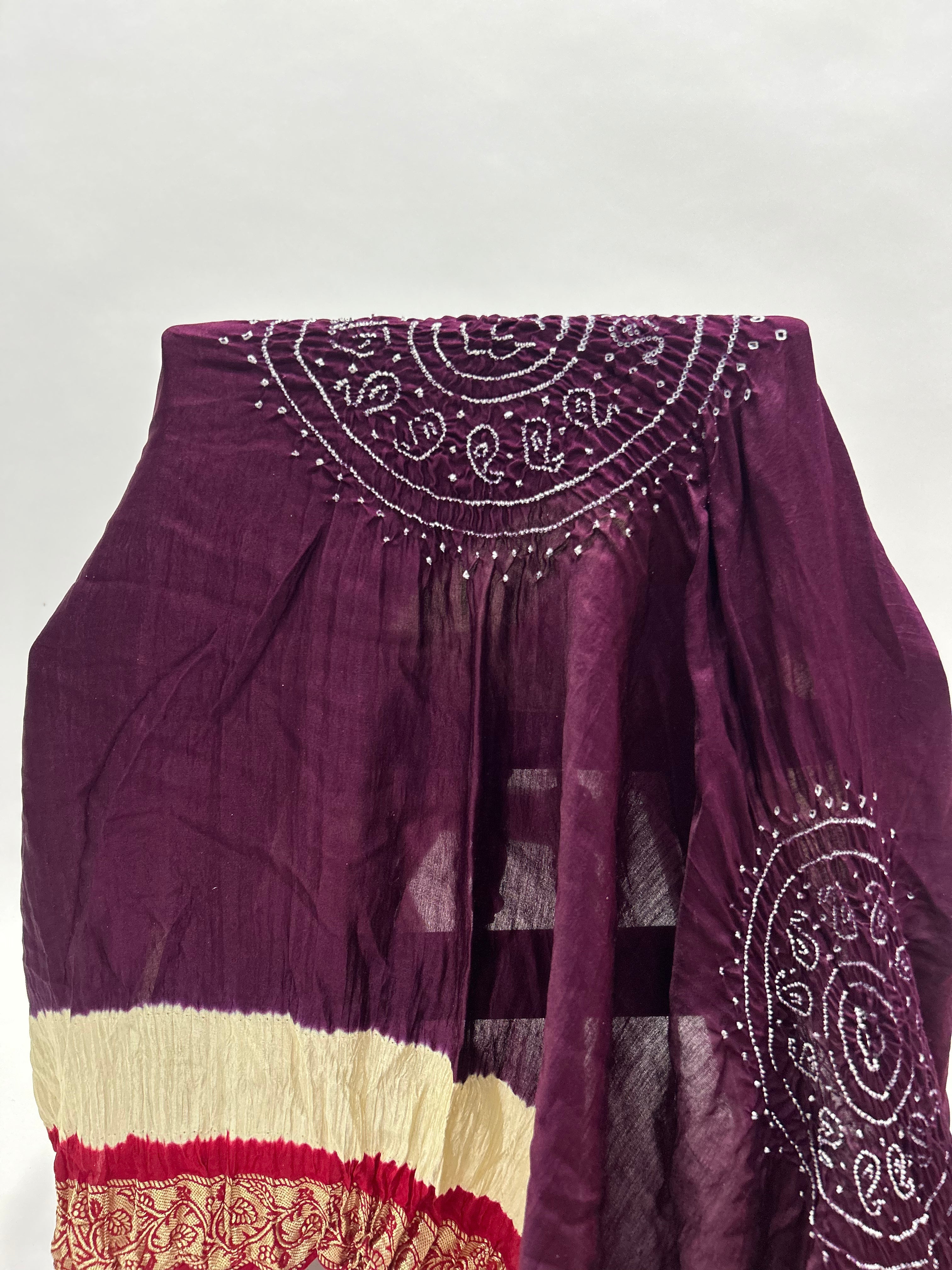 Wine-Maroon Gajji Silk Designer Gala Dupatta With 3 Colour Dying purple / Gajji Silk Dupattas