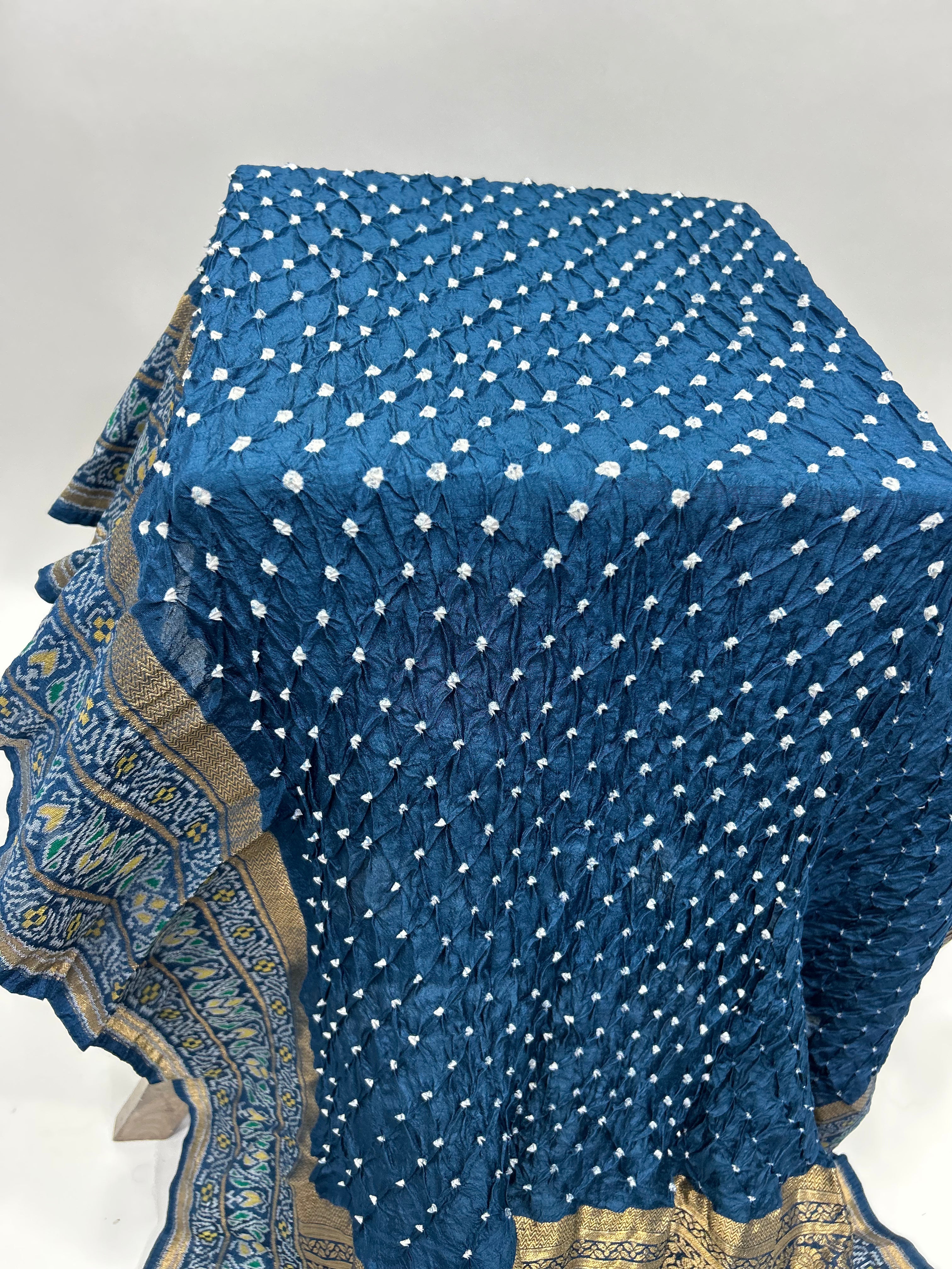 Indigo Color Malai Silk Single Dot Bandhani Saree blue / Malai Silk Sarees