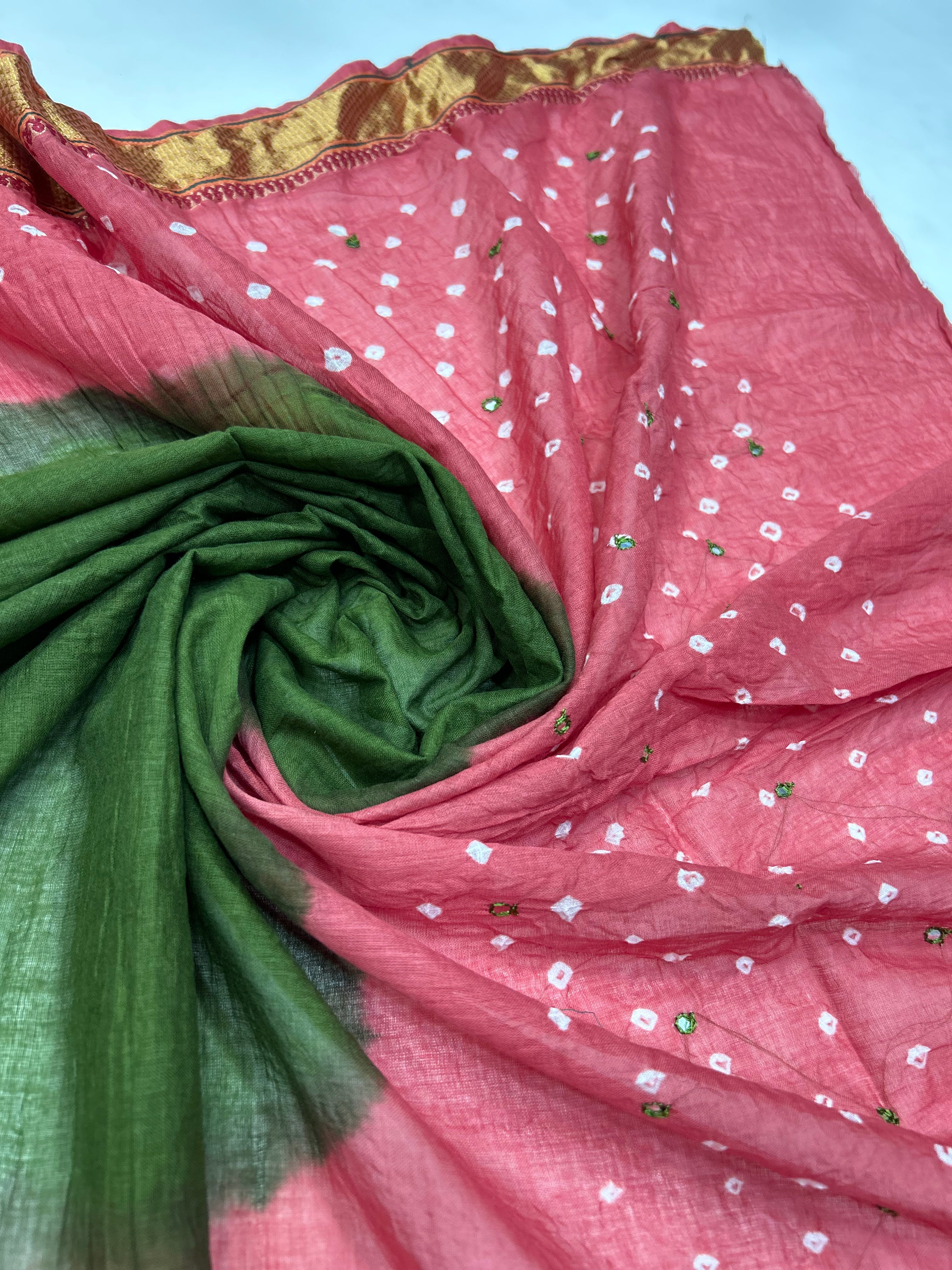 Pink-Mehendi Green Cotton Fancy Work Bandhani Dress Material Sankalp The Bandhej Shoppe Pink-Mehendi Green Cotton Fancy Work Bandhani Dress Material Sankalp The Bandhej Shoppe