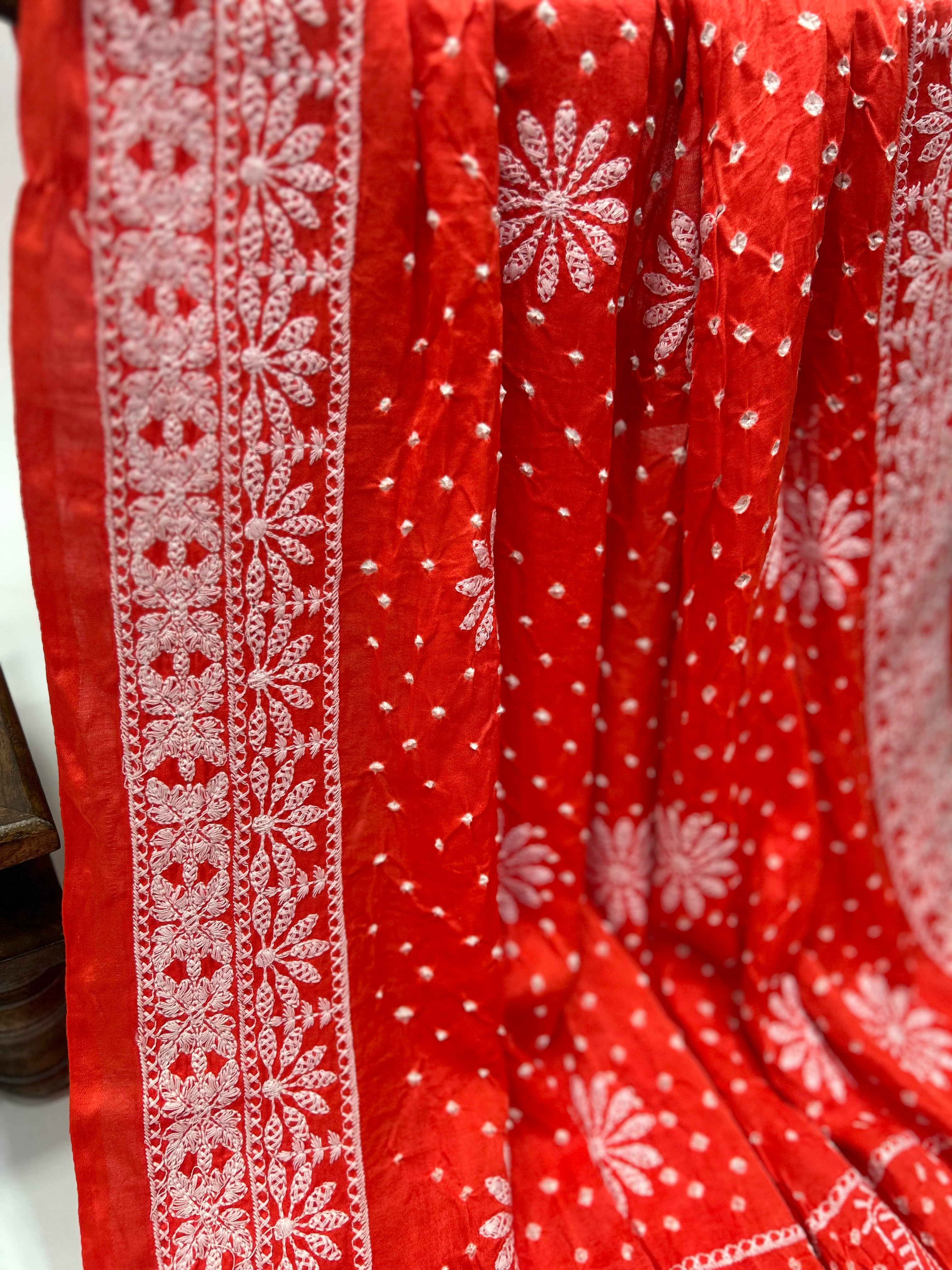 Orange Gajji Silk Bandhani Delight Saree Sarees