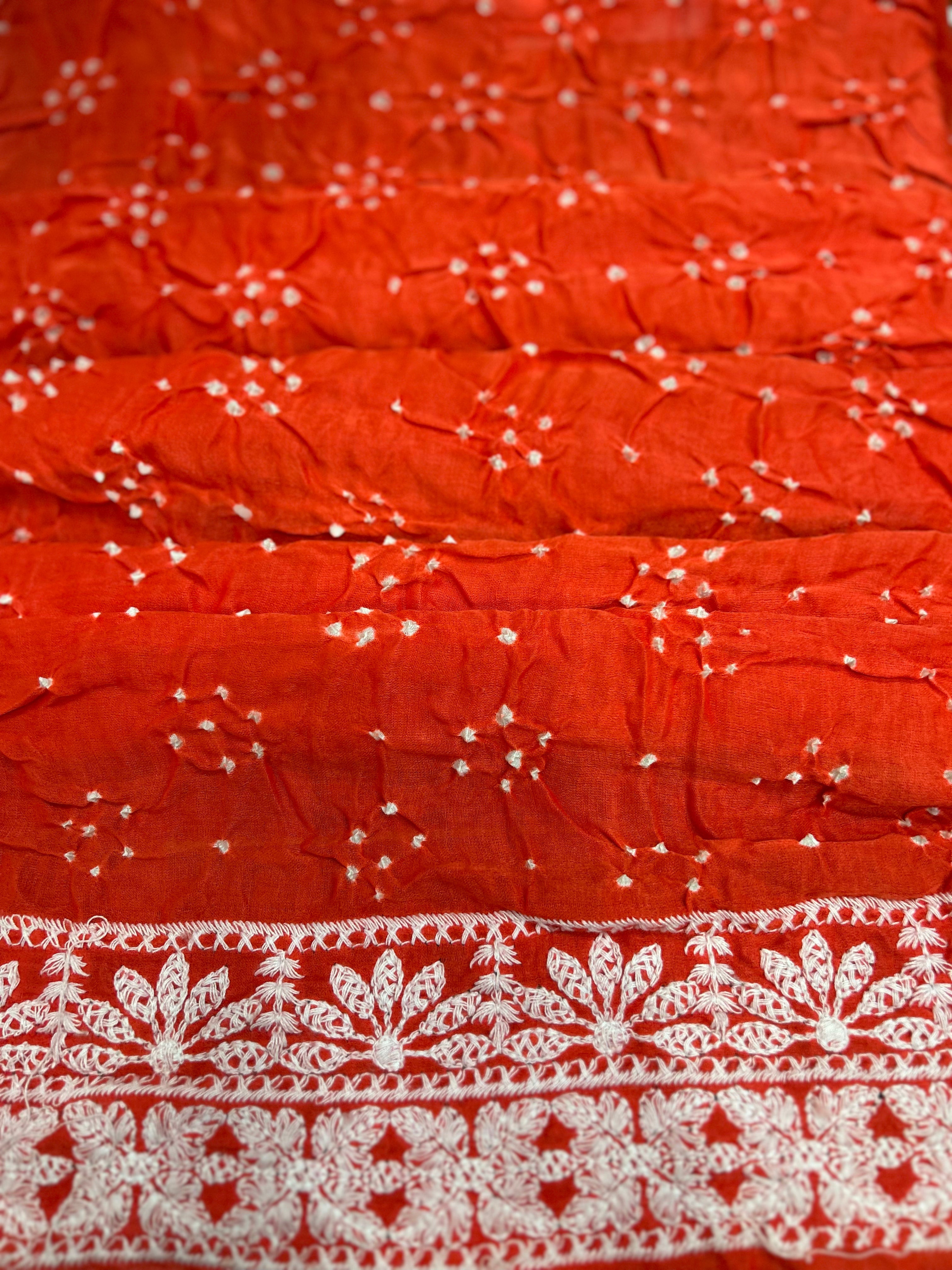 Orange Gajji Silk Bandhani Delight Saree Sarees