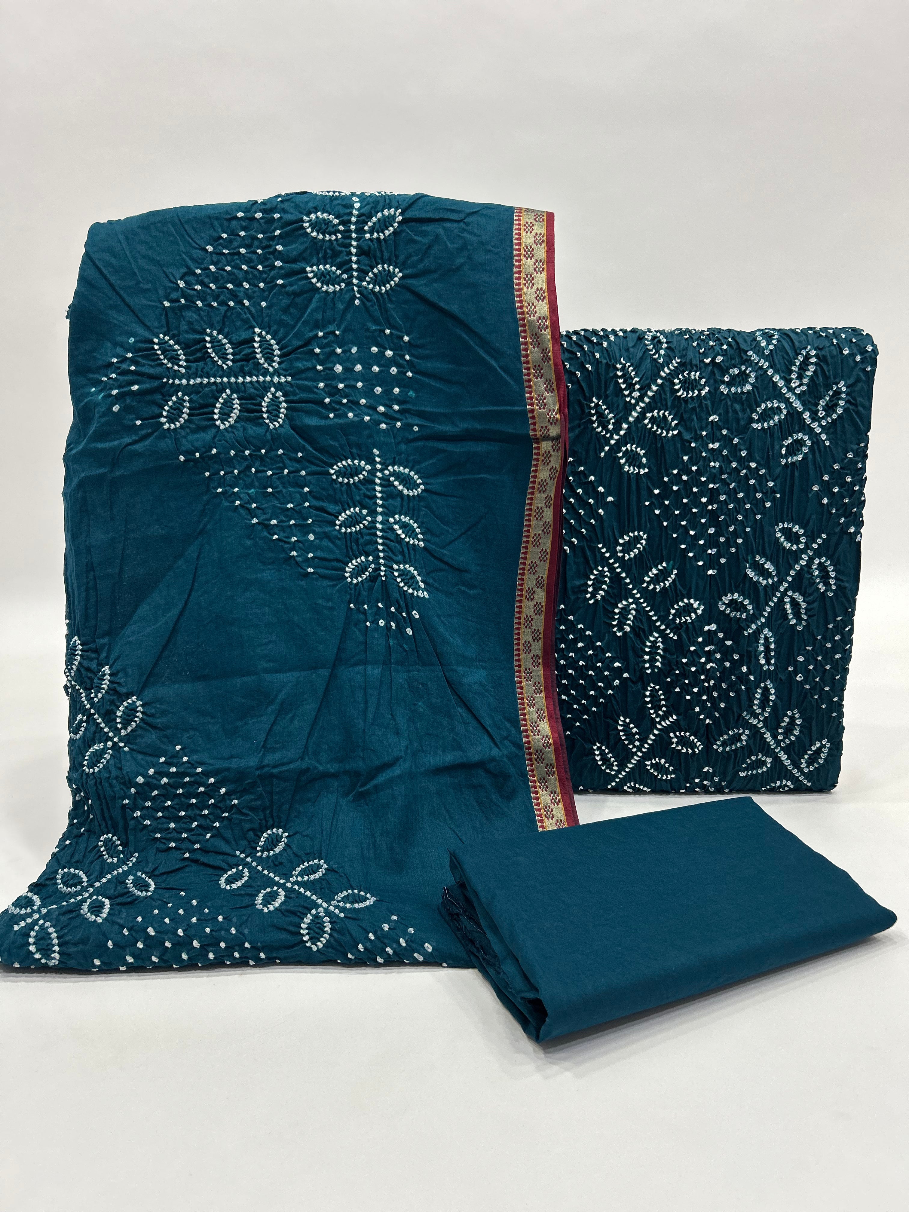 Indigo Ambadal Cotton Bandhani Dress Material teal / Cotton Dresses