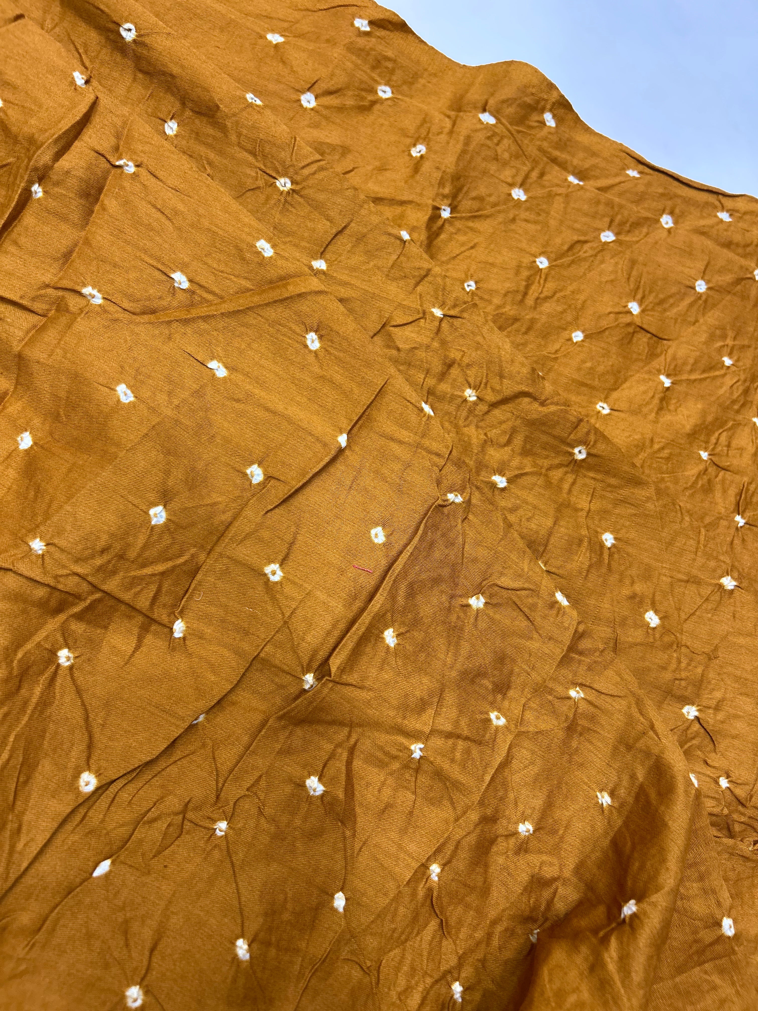 Mustard-Green Cotton Fancy Work Bandhani Dress Material darkorange / Cotton Dresses