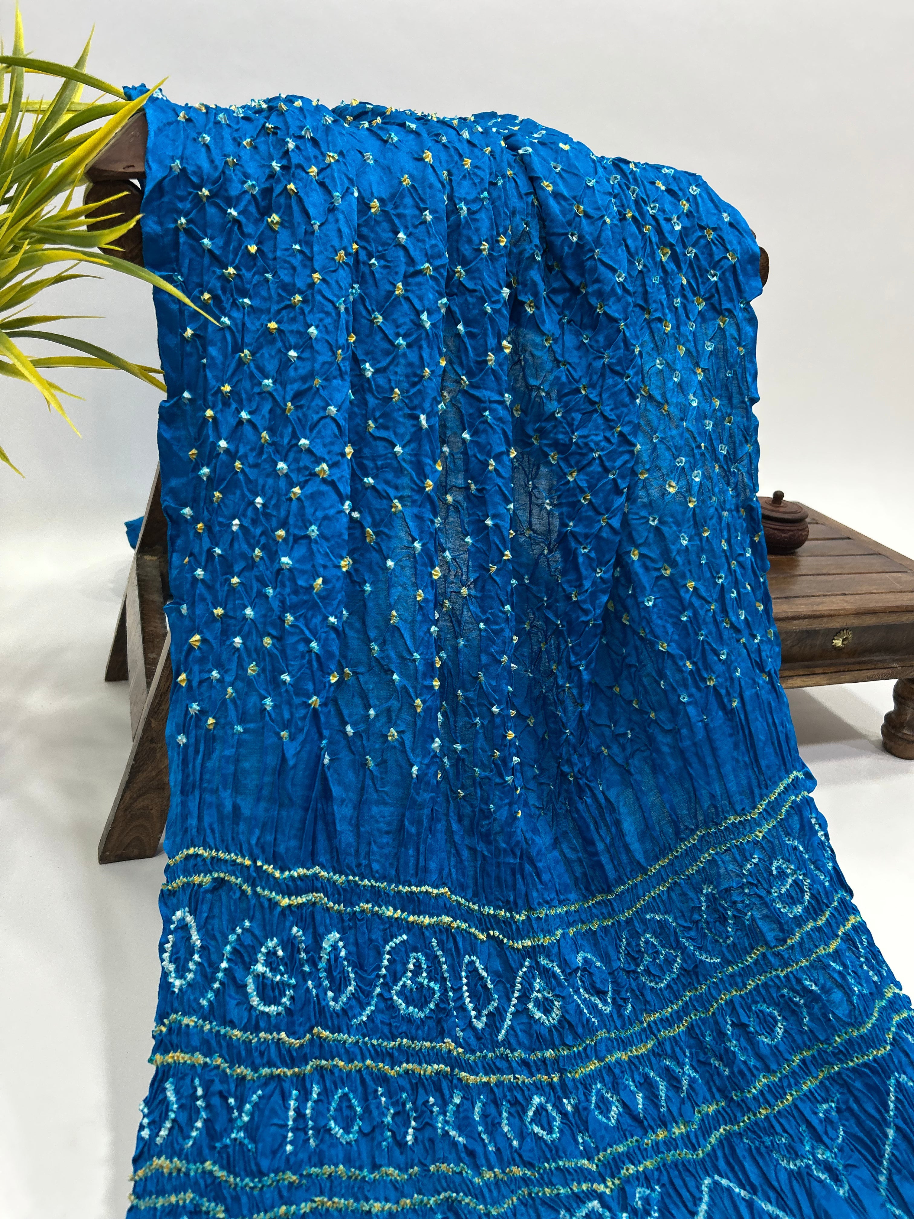 Firozy Gajji Silk Single Dot Bandhani Saree dodgerblue / Gajji Silk Sarees