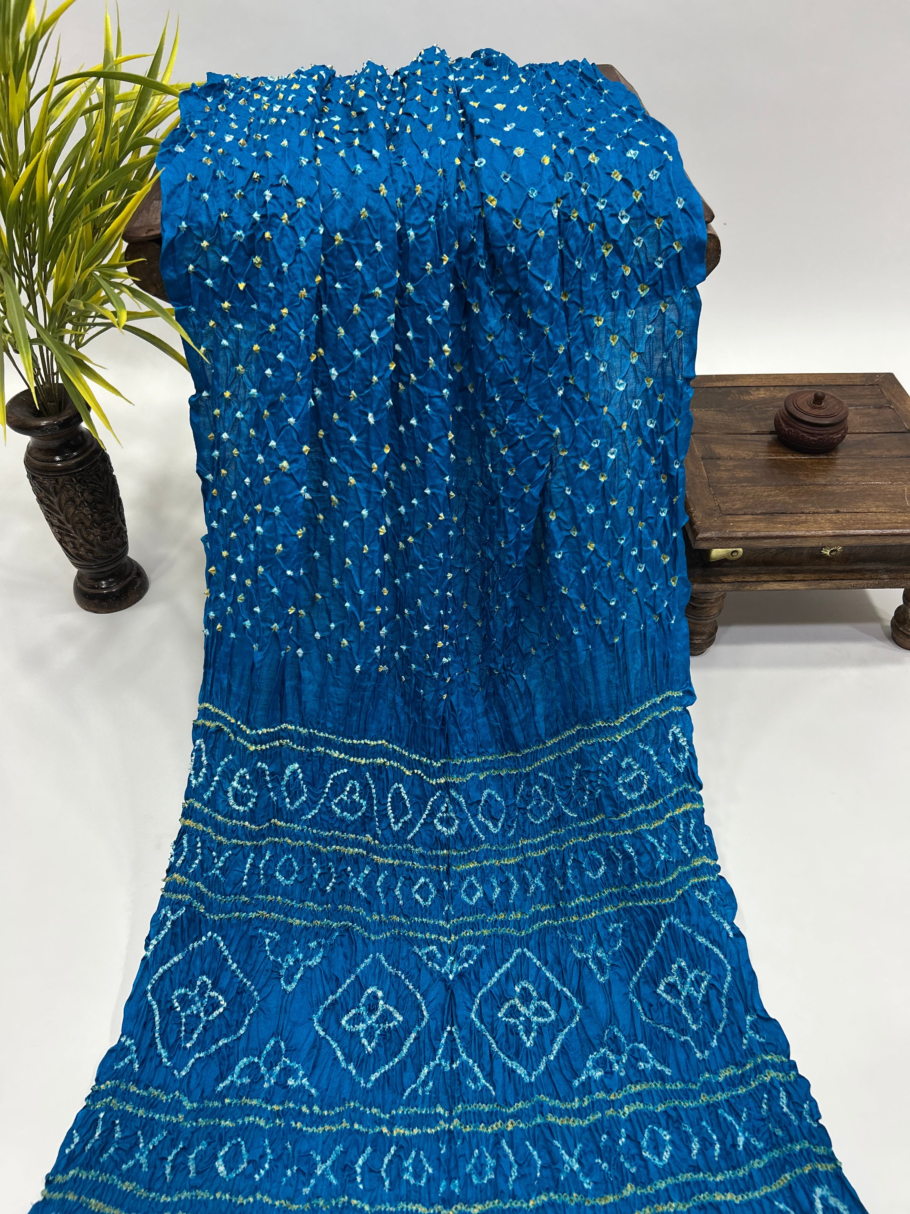 Firozy Gajji Silk Single Dot Bandhani Saree dodgerblue / Gajji Silk Sarees