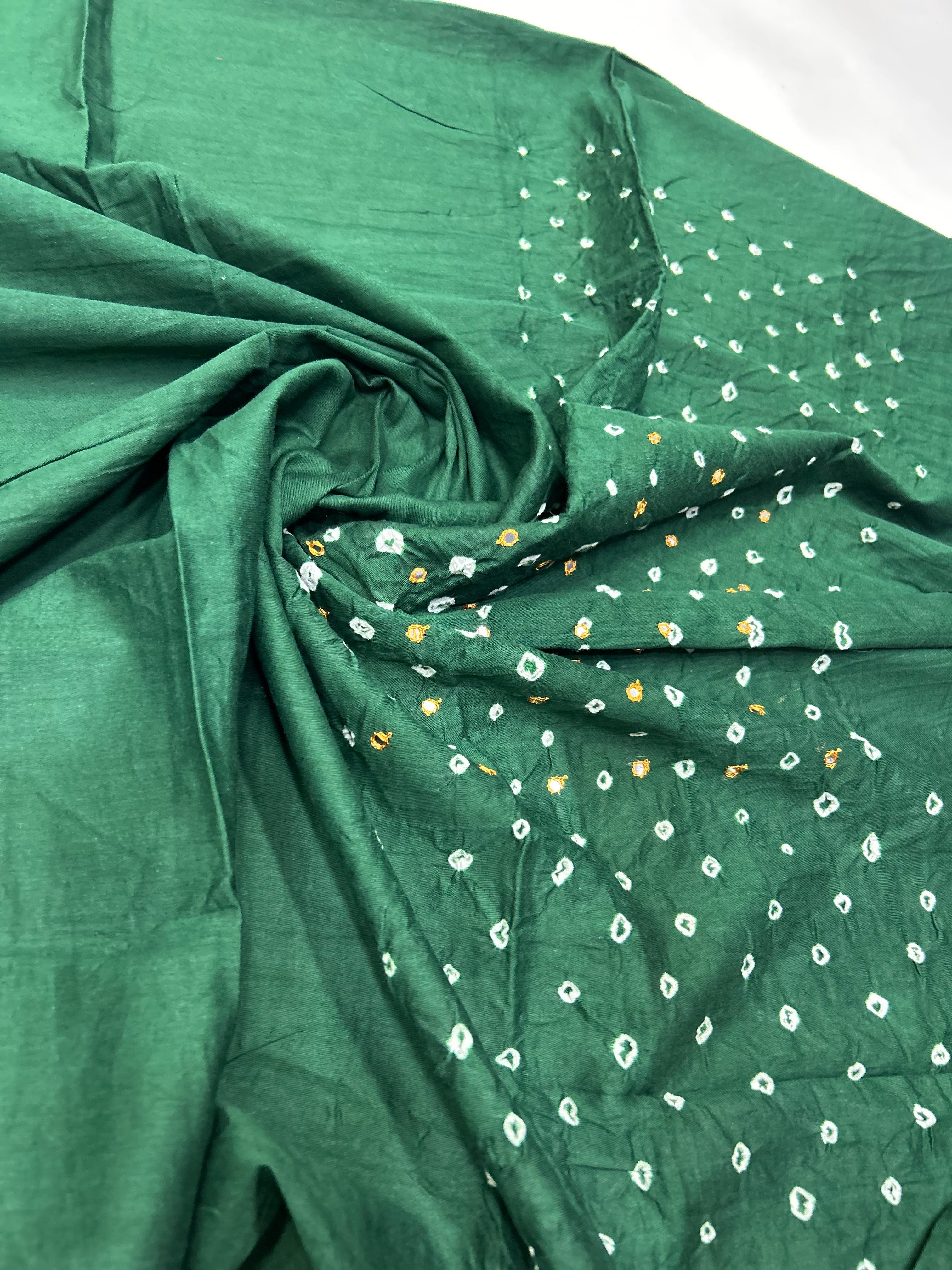 Mustard-Green Cotton Fancy Work Bandhani Dress Material darkorange / Cotton Dresses