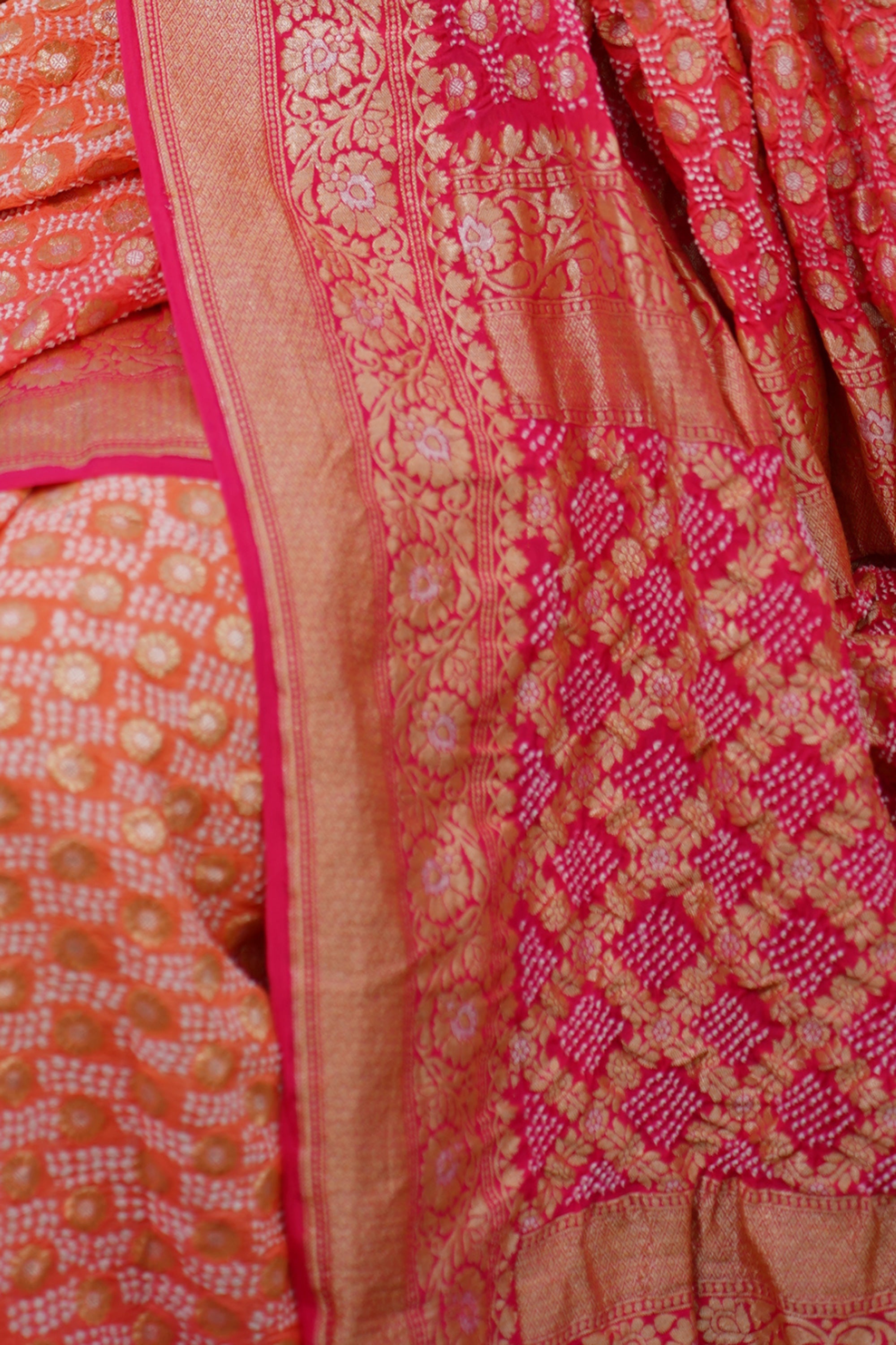Orange And Strawberry Pink Georgette Banarasi Handloom Saree Sarees