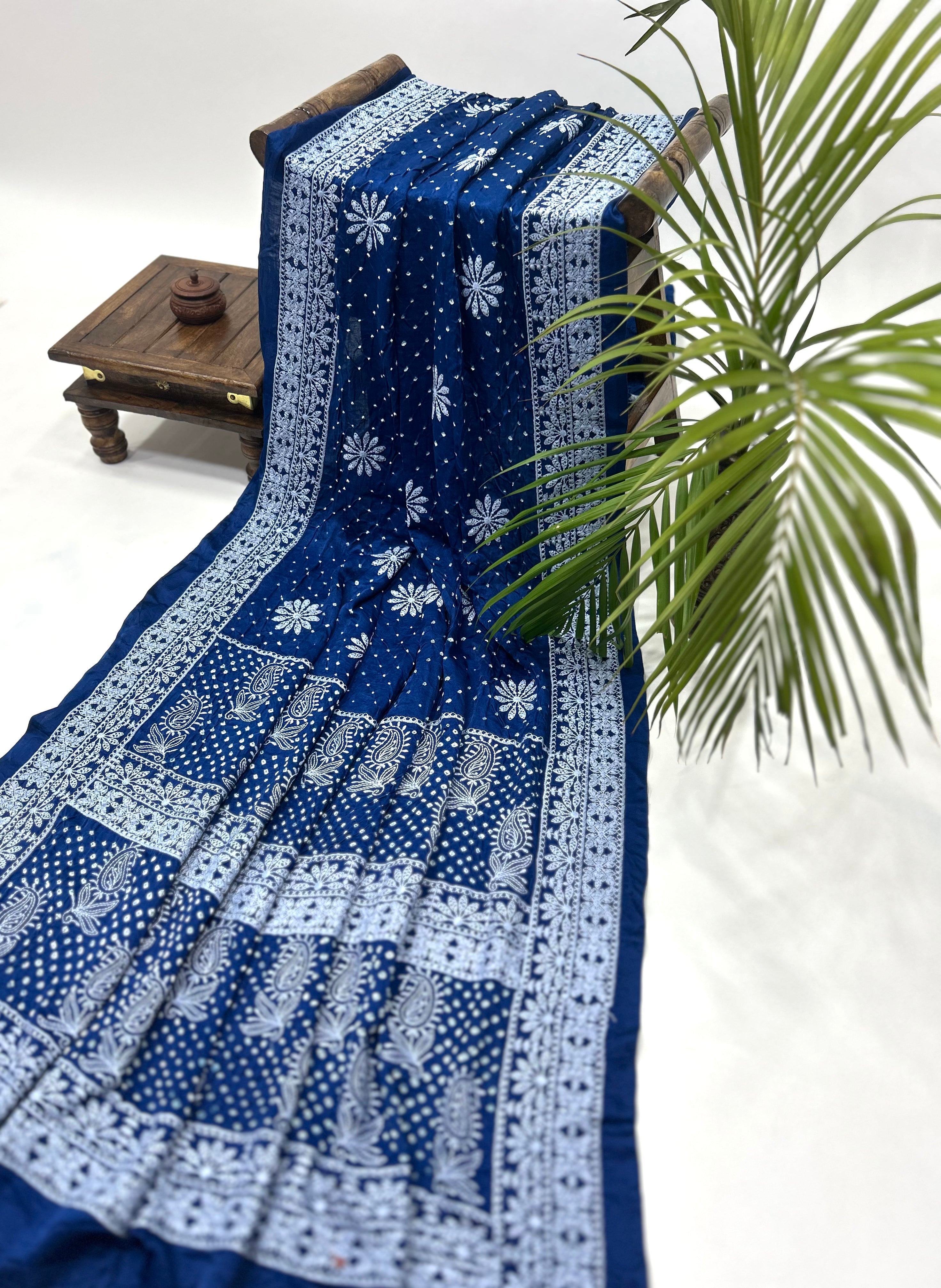 Timeless Blue Bandhani Gajji Silk Elegance Saree Sarees