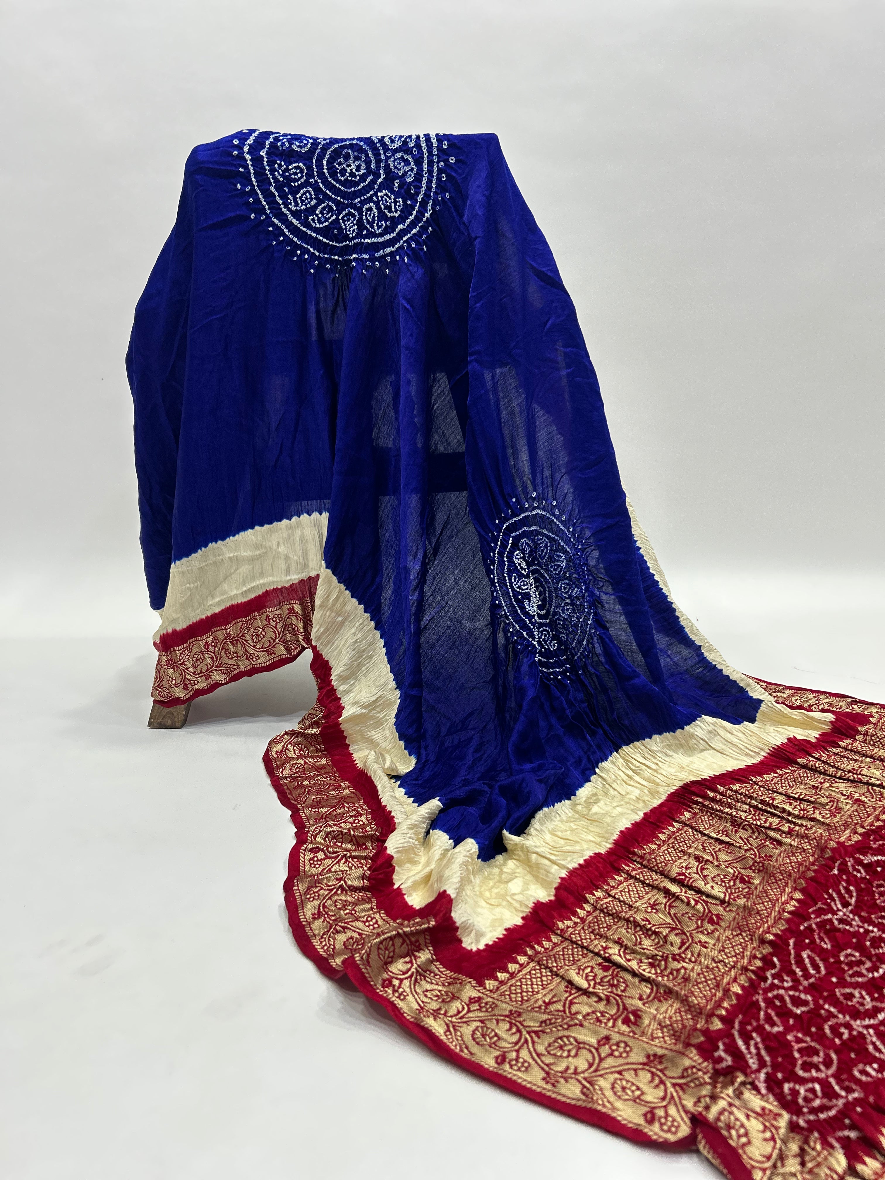 Blue-Maroon Gajji Silk Designer Gala Dupatta With 3 Colour Dying blue / Gajji Silk Dupattas