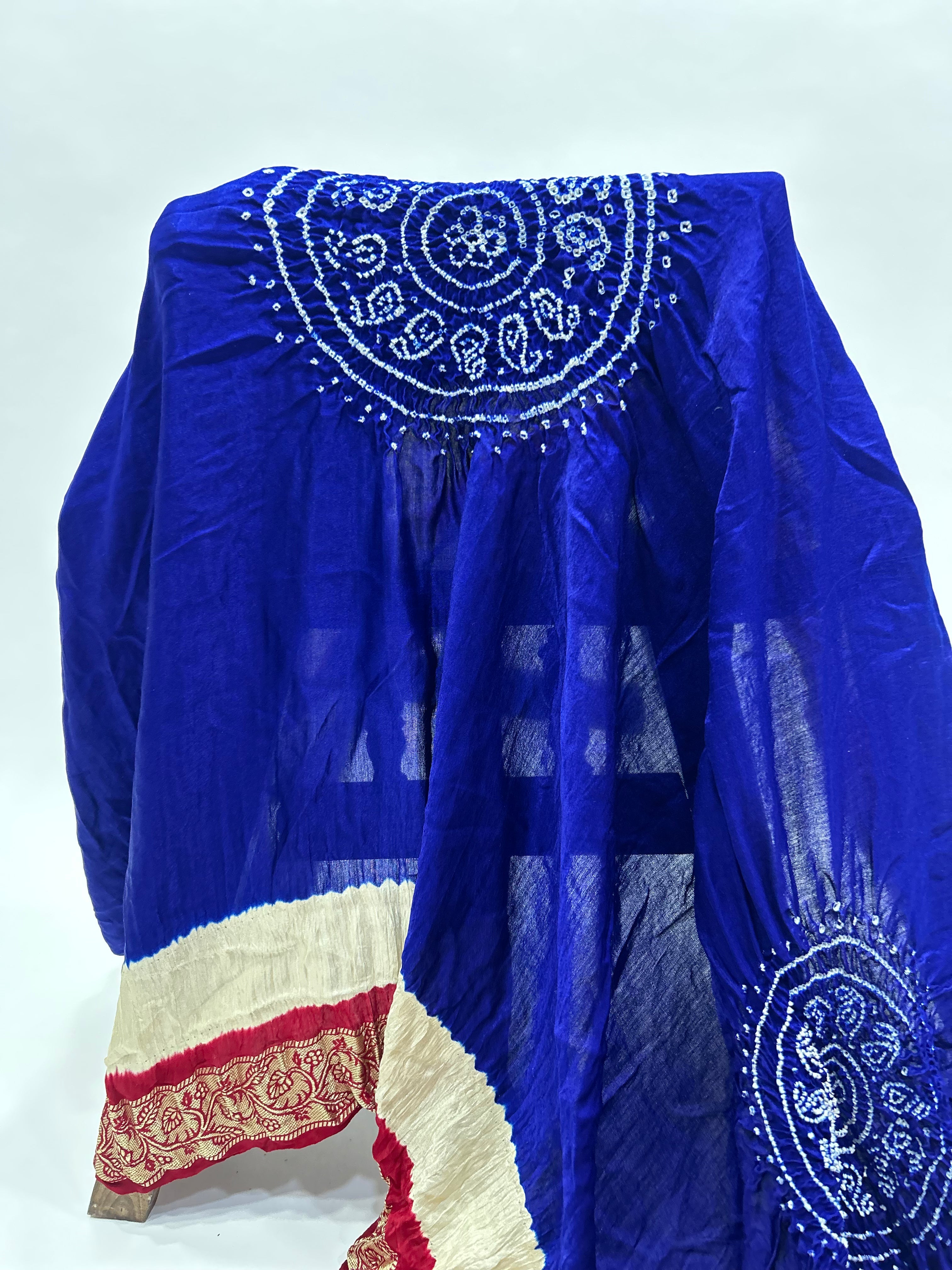 Blue-Maroon Gajji Silk Designer Gala Dupatta With 3 Colour Dying blue / Gajji Silk Dupattas