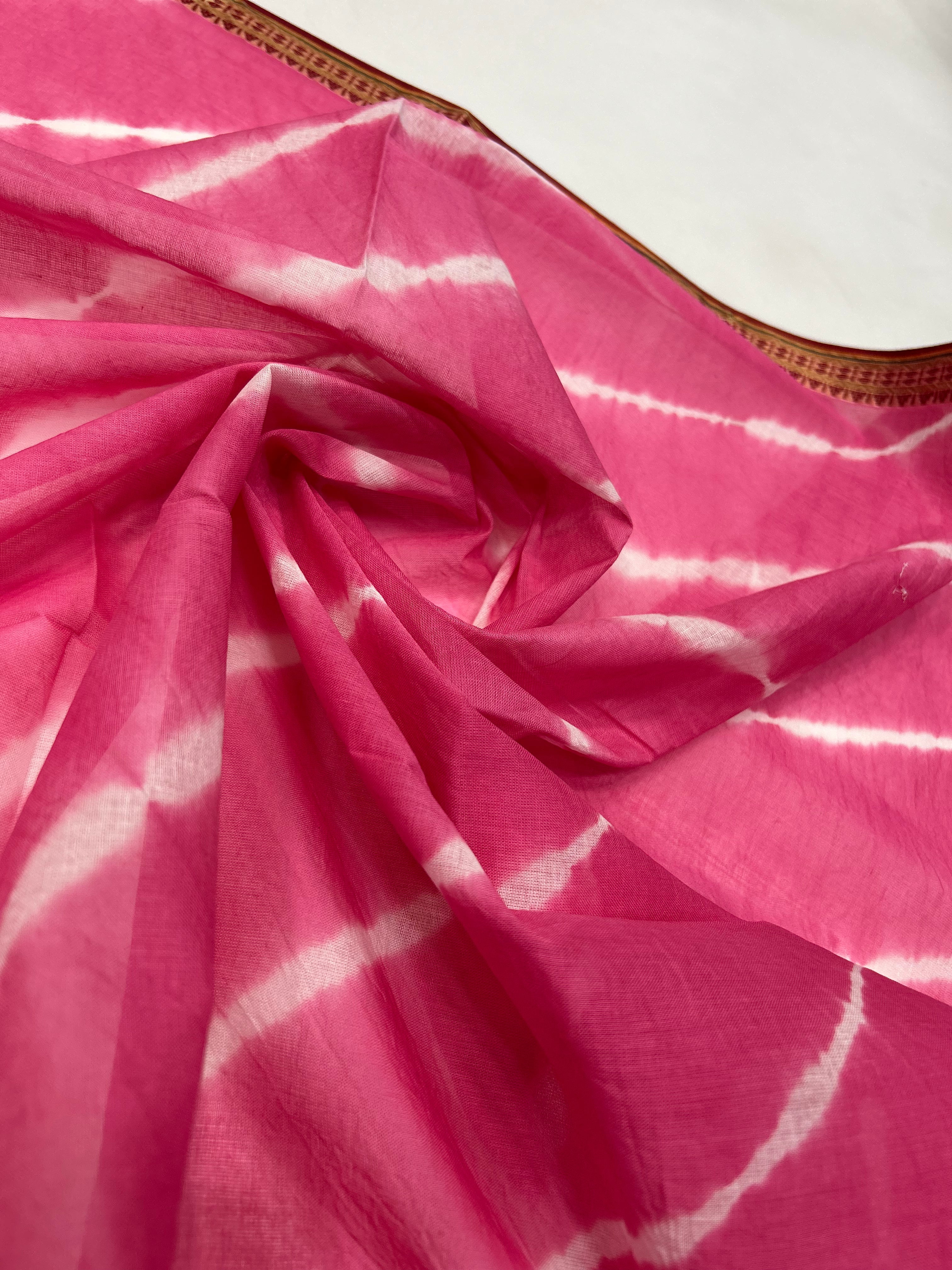 Green-Pink Cotton Laheriya Dress Material pink / Cotton Dresses