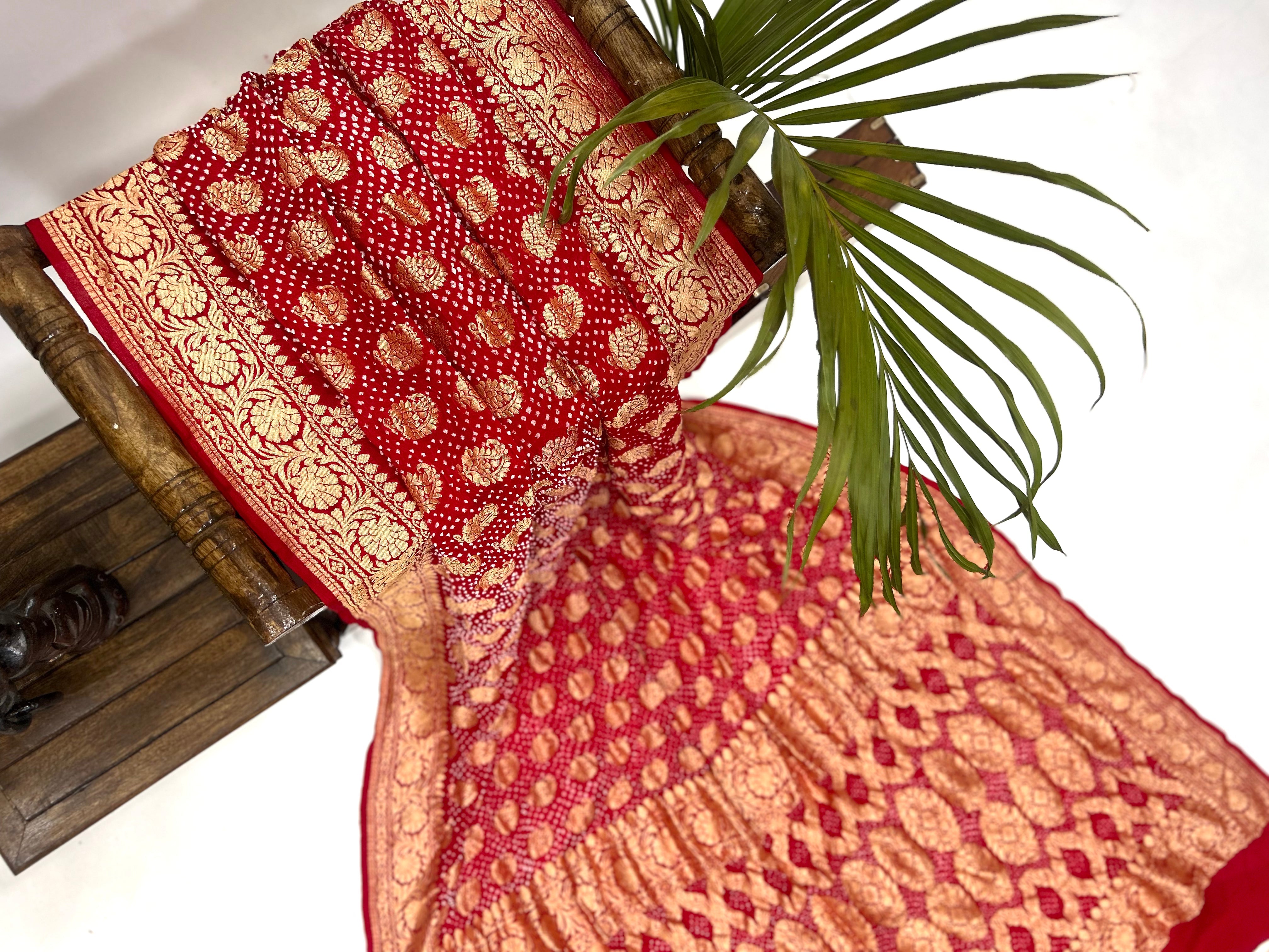 Opulent Red Georgette Banarasi Bridal Wrap Saree Sarees