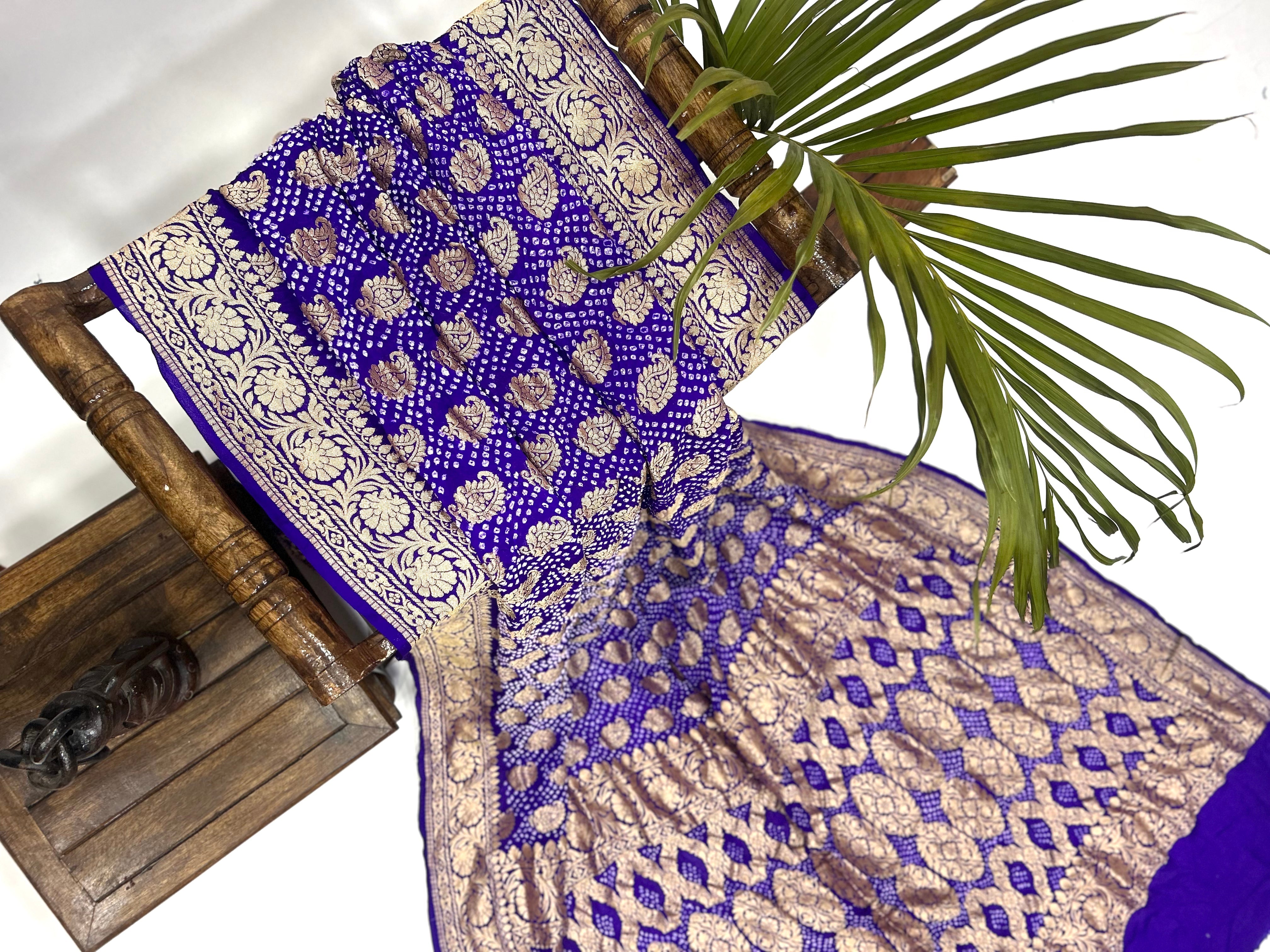 Majestic Purple Bandhani Bridal Saree Sarees