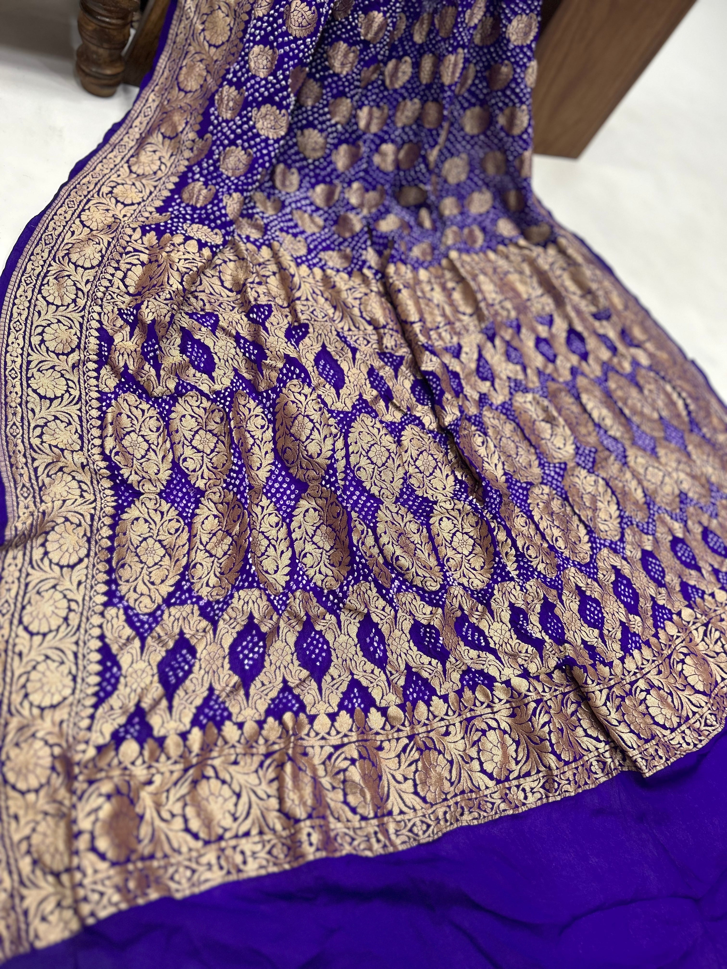 Majestic Purple Bandhani Bridal Saree Sarees