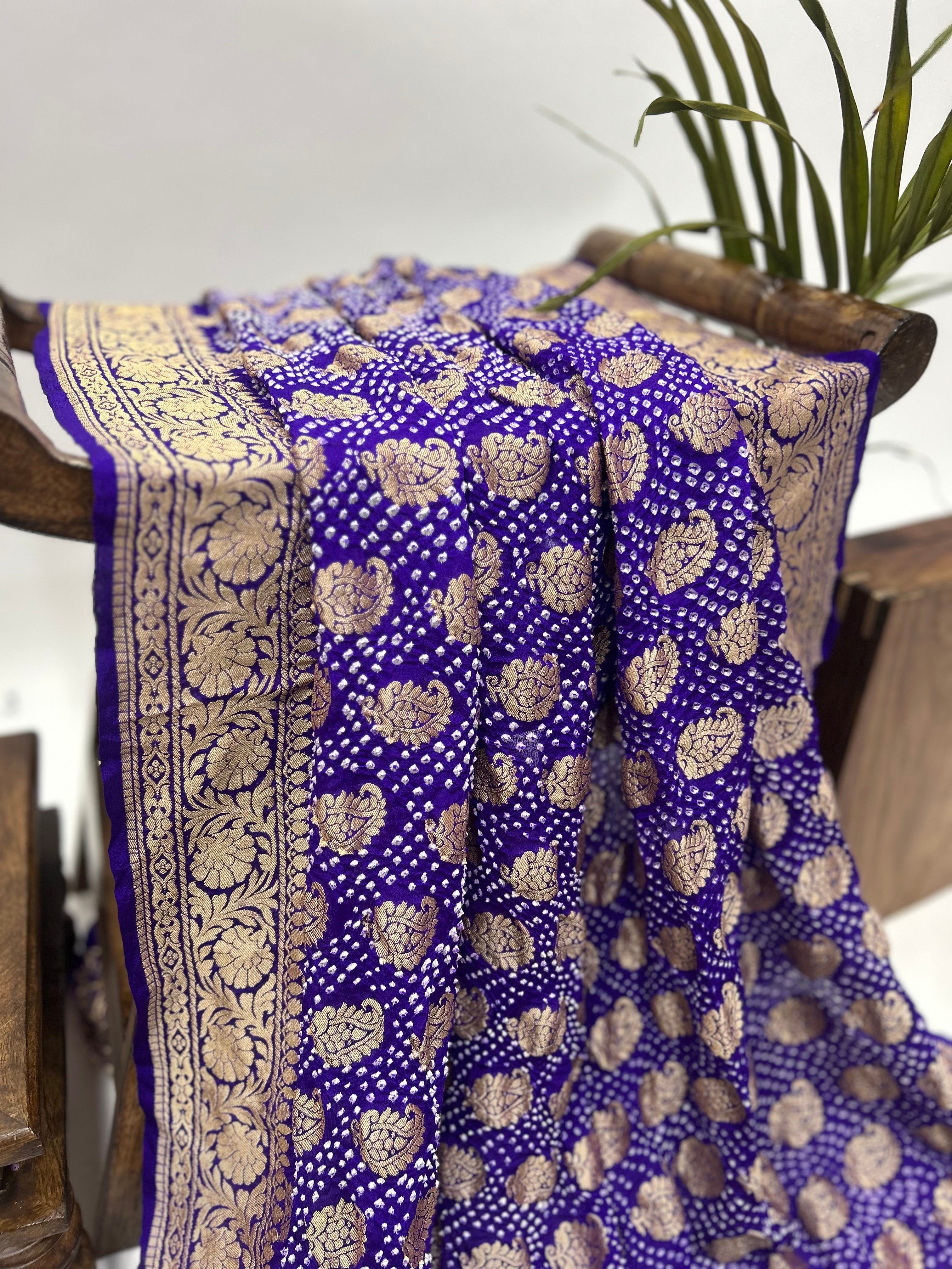 Majestic Purple Bandhani Bridal Saree Sarees