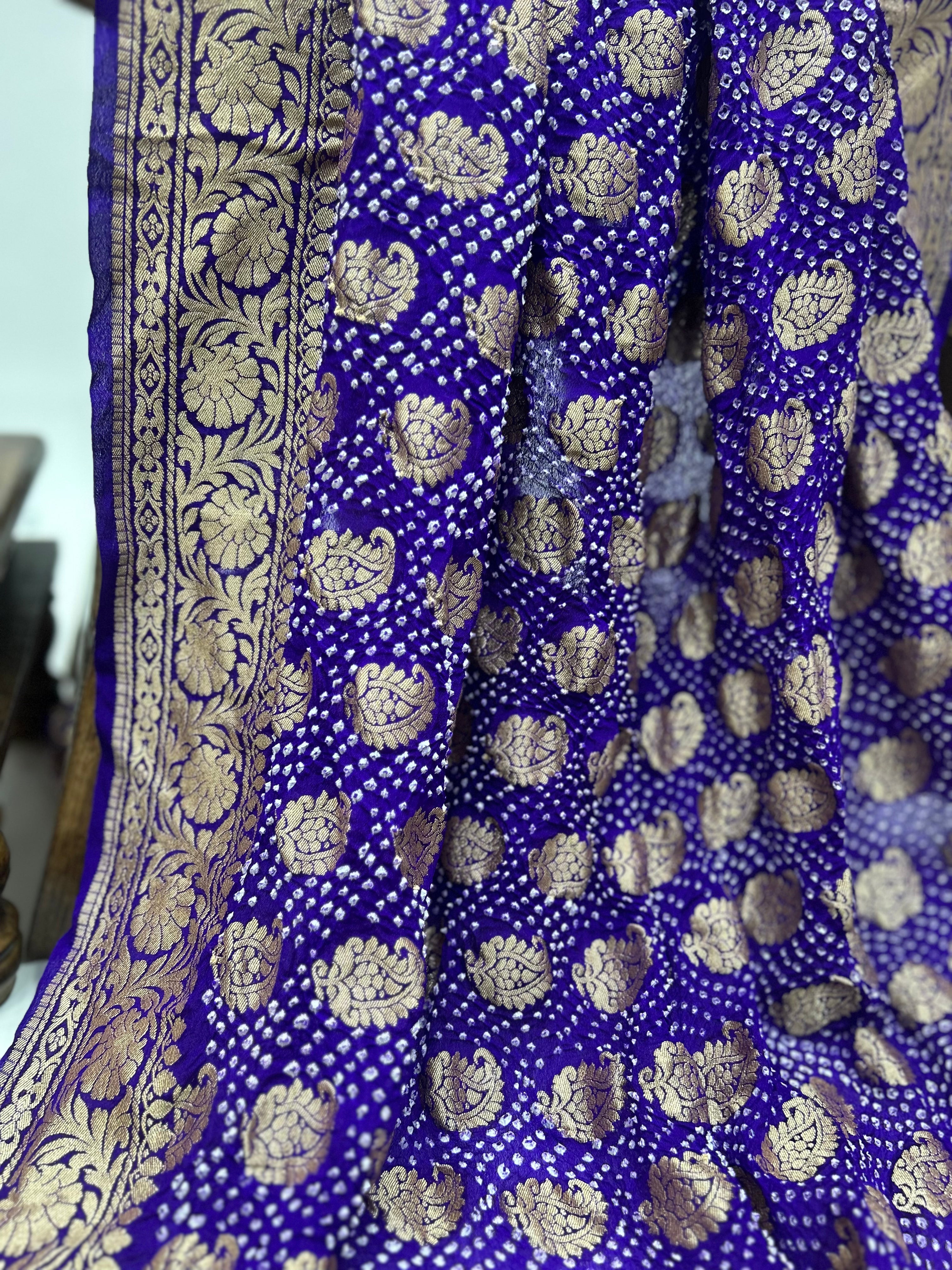 Majestic Purple Bandhani Bridal Saree Sarees