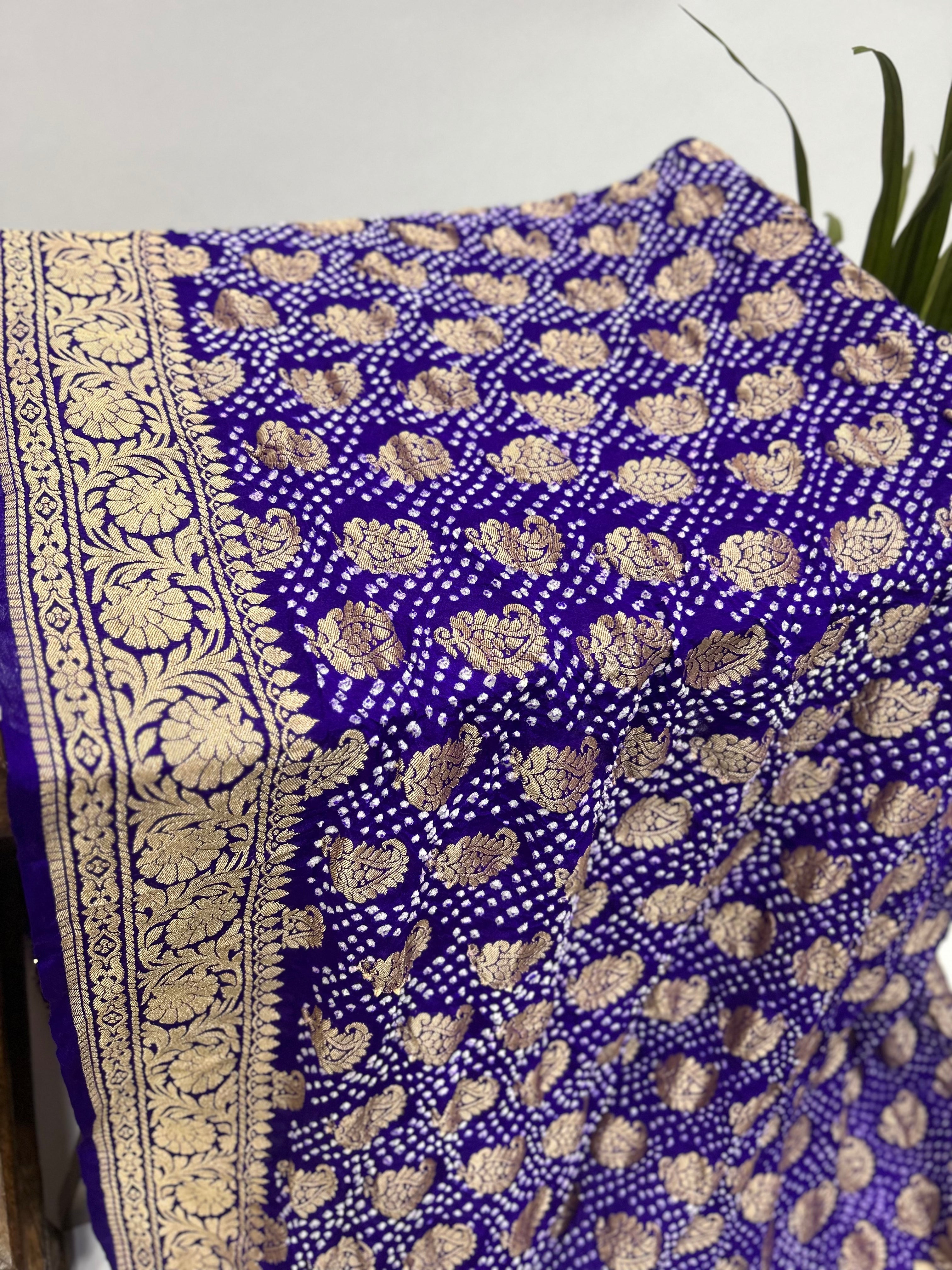 Majestic Purple Bandhani Bridal Saree Sarees